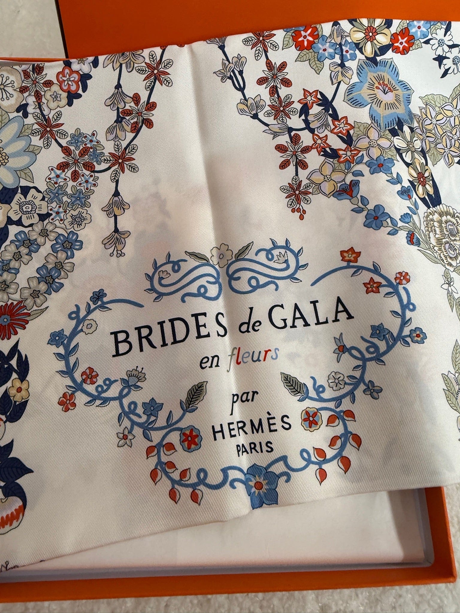 LUXURY PROMISE Hermès "Brides de Gala en Fleurs" 90cm Silk Scarf – Christine Henry Design – 100% Twill Silk – Hand-rolled Edge