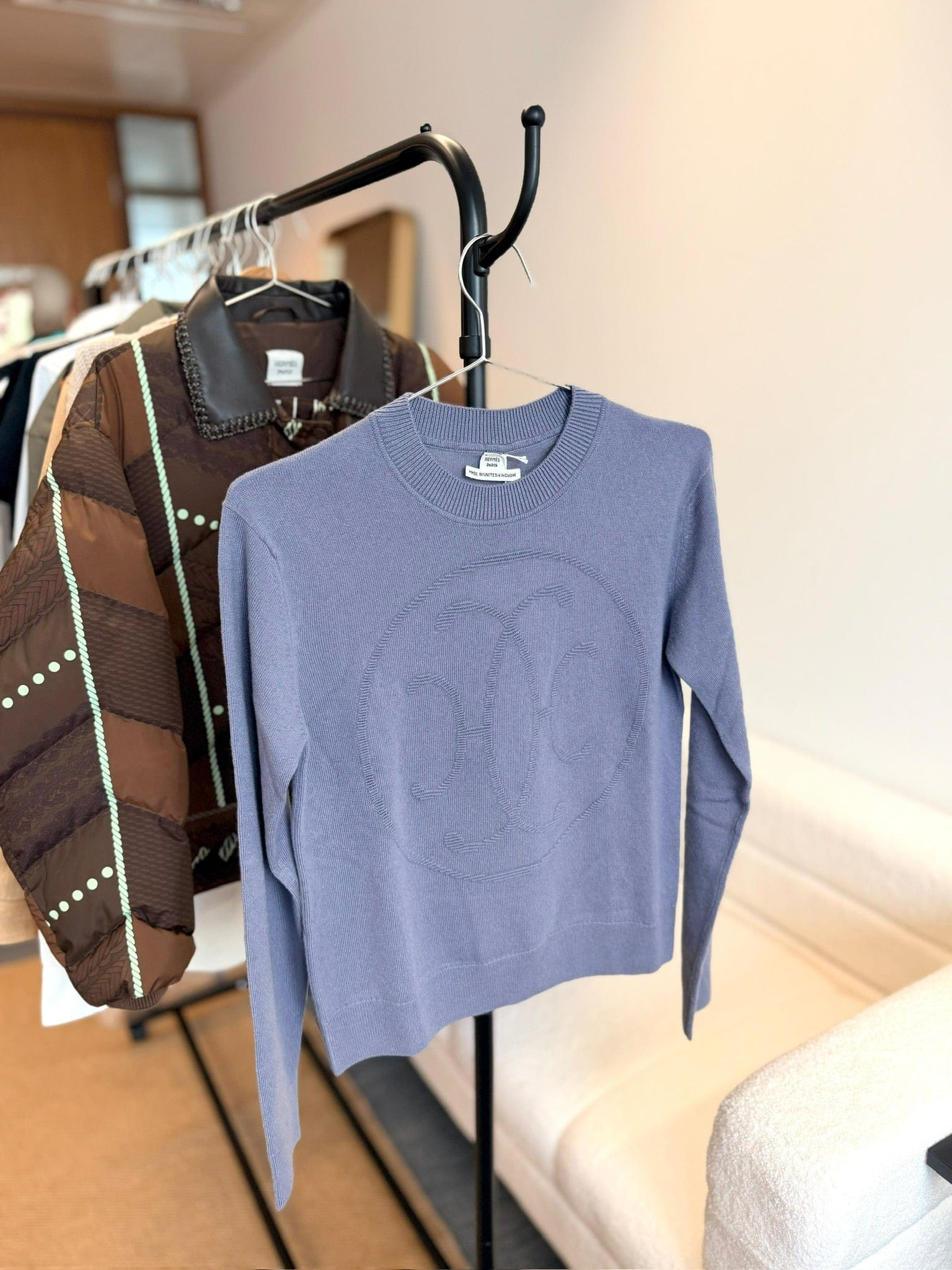 Luxury Promise Hermès Embossed Logo Sweater - Slate Blue