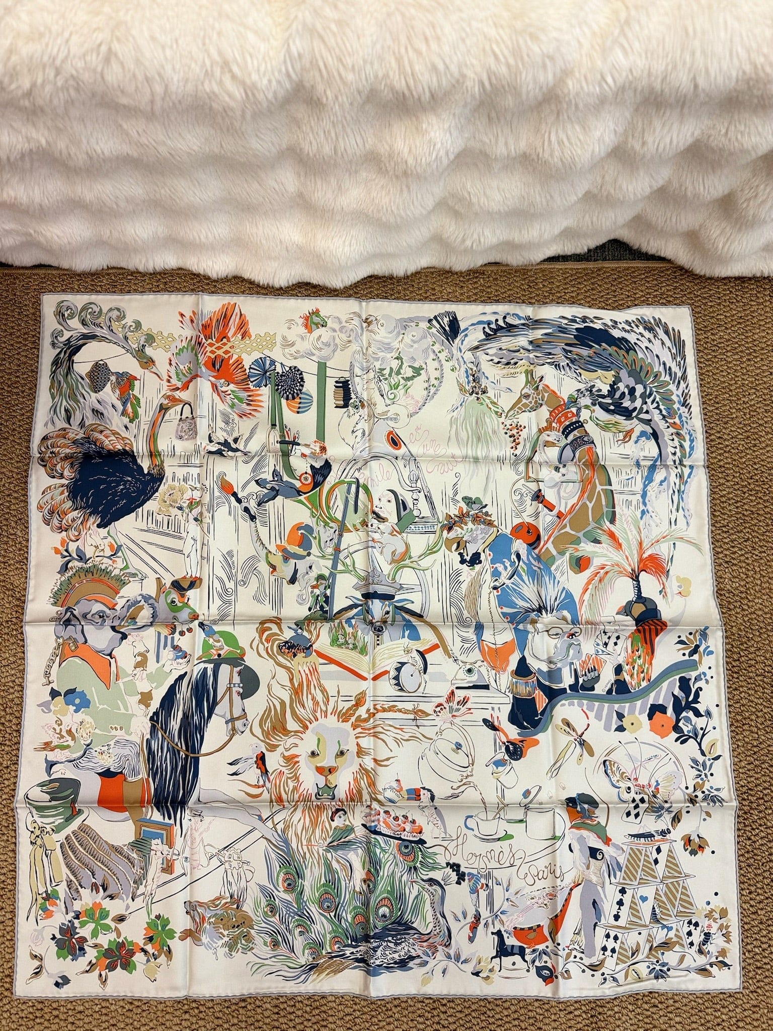 LUXURY PROMISE Hermès “Emile’s Fantastic Night” 90cm Silk Scarf – 100% Twill Silk – Hand-rolled Edge