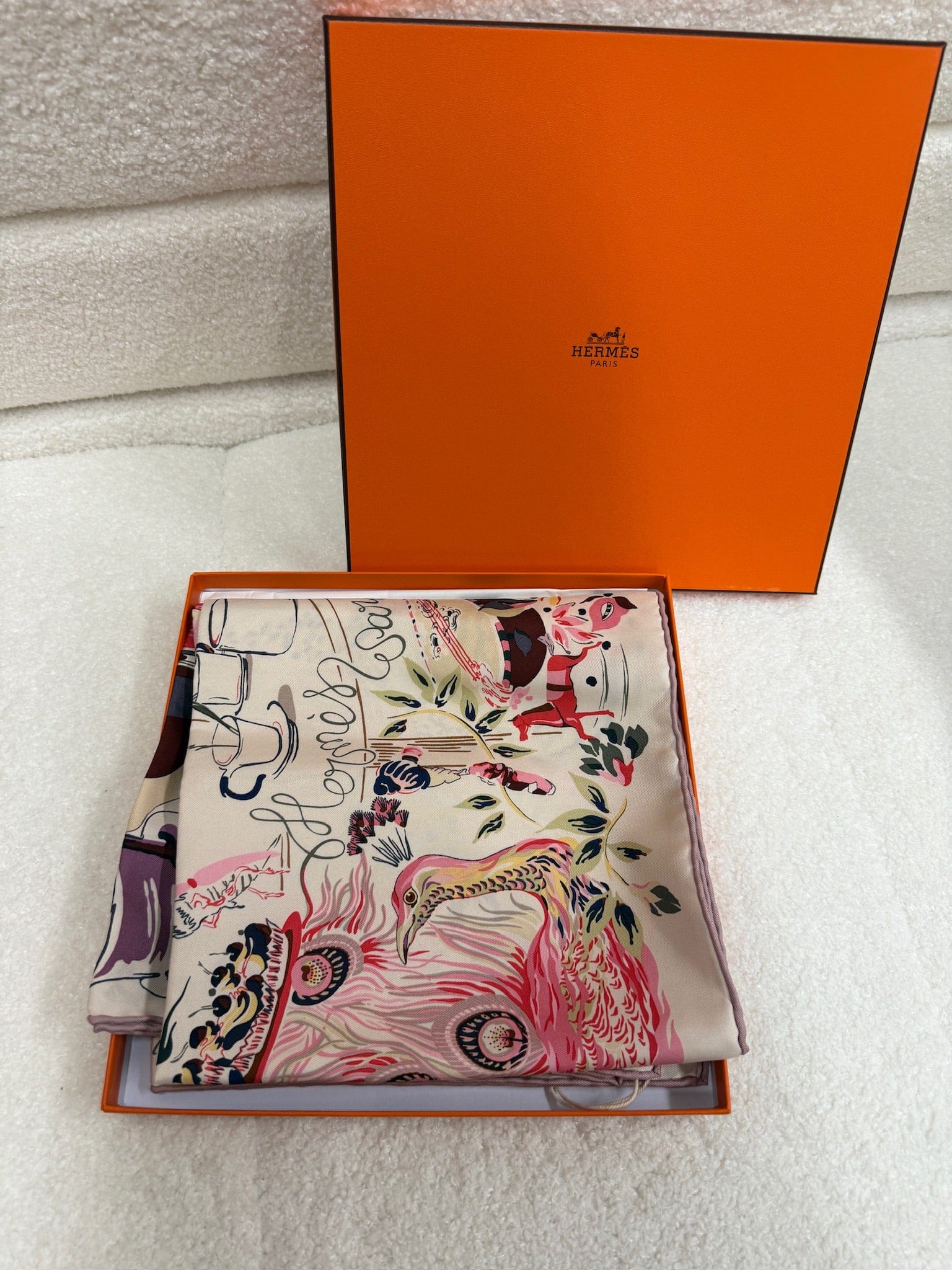 LUXURY PROMISE Hermès "Émile's Fantastic Night" 90cm Silk Scarf – Whimsical Animal & Fantasy Motif – 2025 Spring/Summer Collection