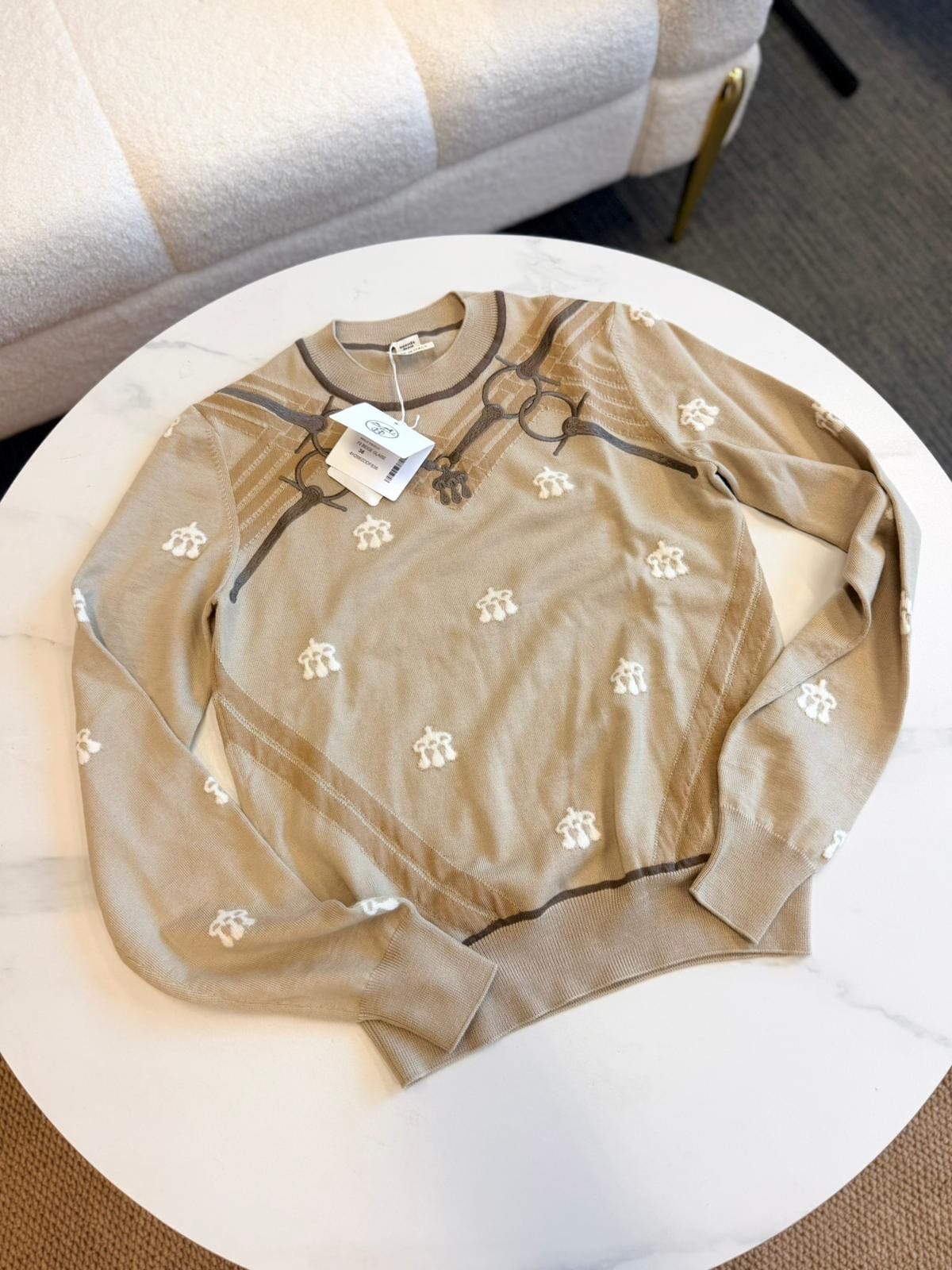 Luxury Promise Hermès Equestrian Embroidered Sweater - Beige Glaise