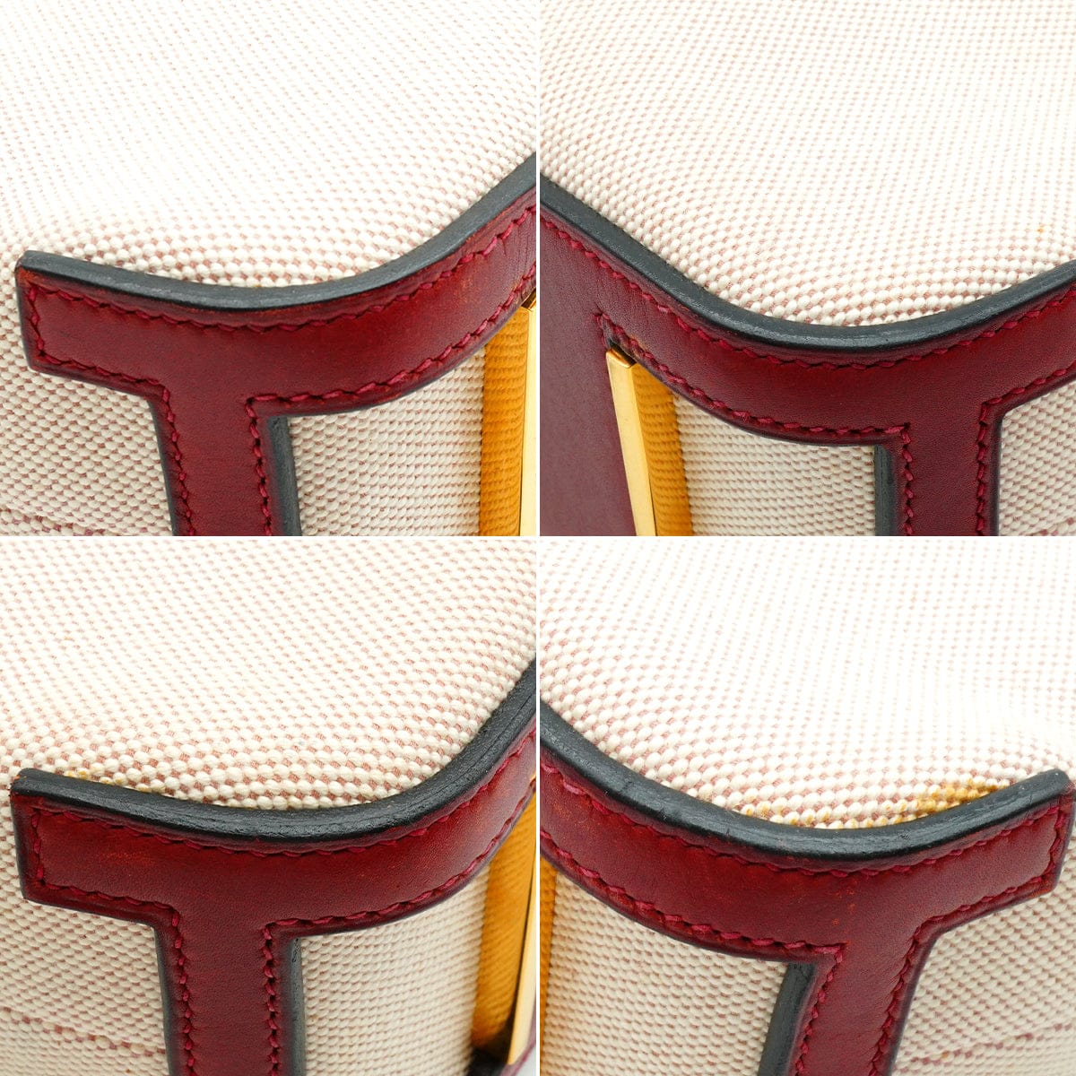 LUXURY PROMISE HERMES ESCAPADA ROUGE H TOILE H BOX CALF HAND BAG 2002 SQUARE F GOLD HARDWARE 90341717