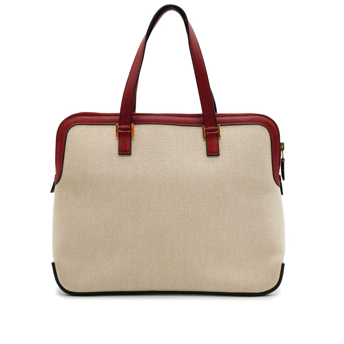 LUXURY PROMISE HERMES ESCAPADA ROUGE H TOILE H BOX CALF HAND BAG 2002 SQUARE F GOLD HARDWARE 90341717