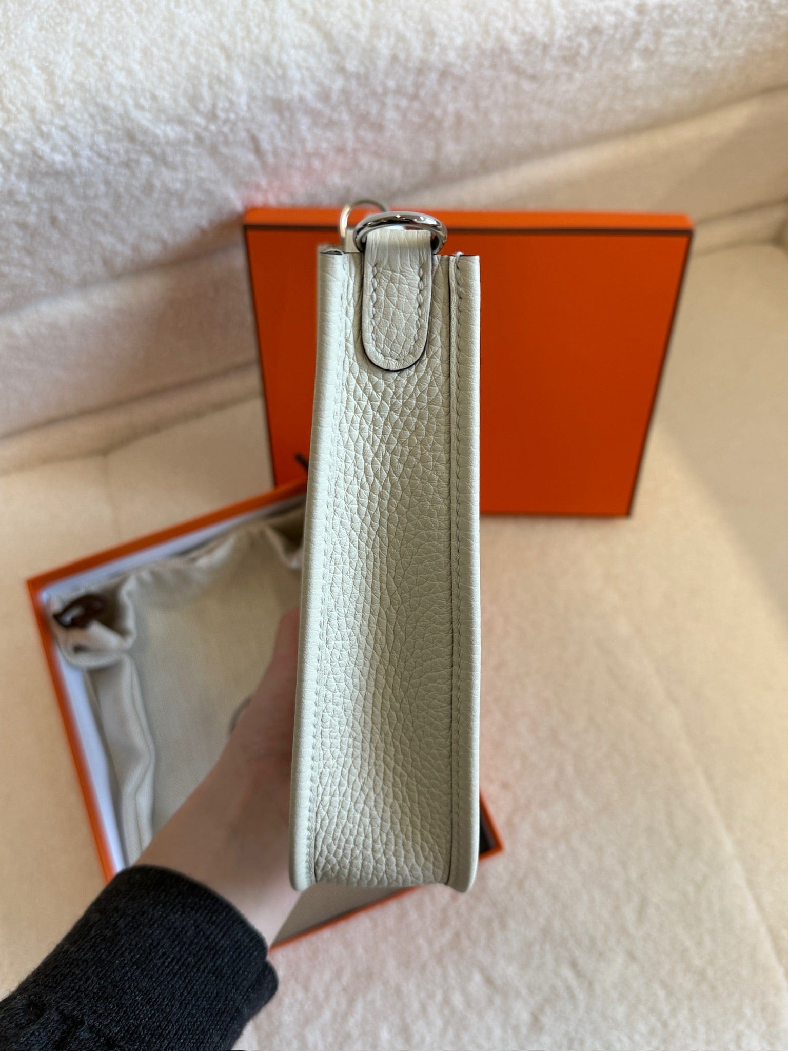 LUXURY PROMISE Hermès Evelyne Mini Crossbody Bag | Craie Togo Leather Perforated H Logo Shoulder Bag
