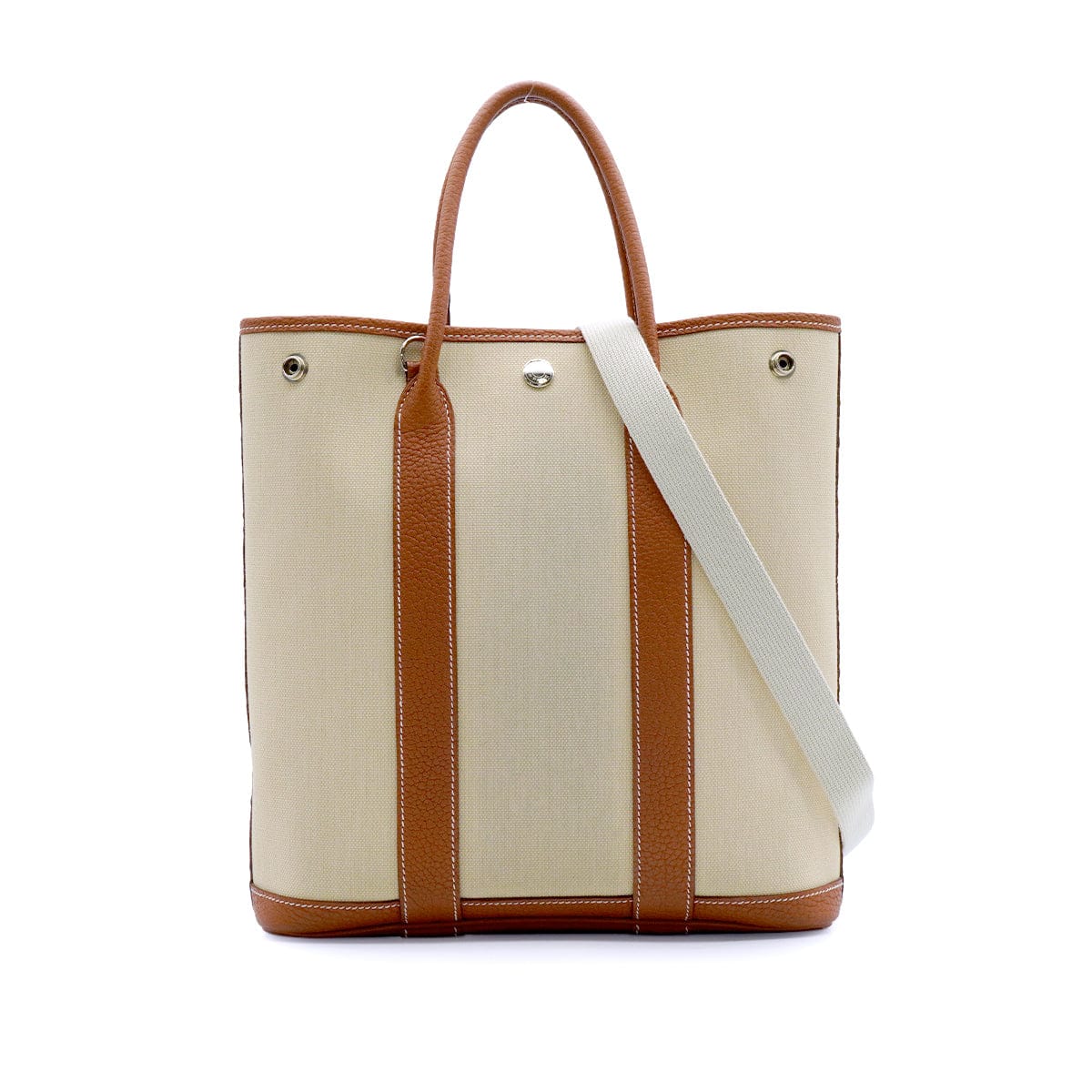 LUXURY PROMISE HERMES GARDEN FILE PM GOLD BETON VEAU NEGONDA TOILE MILITAIRE SHOULDER BAG 2020 Y STAMP 90342567