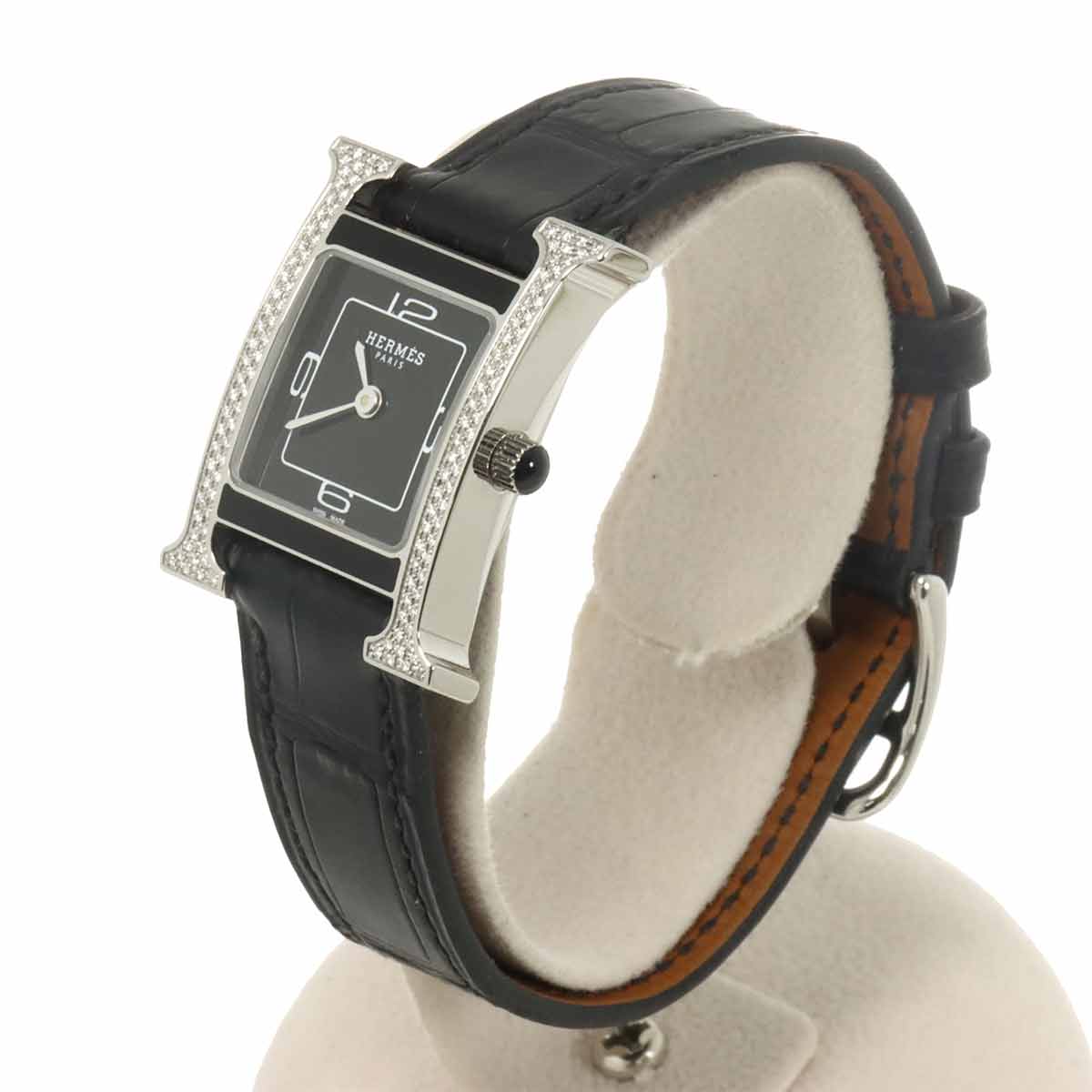 LUXURY PROMISE HERMES H-Watch HH1 231 Women's Watch, Diamond Bezel, Black, Quartz Watch, H Watch, Hermes 90336101