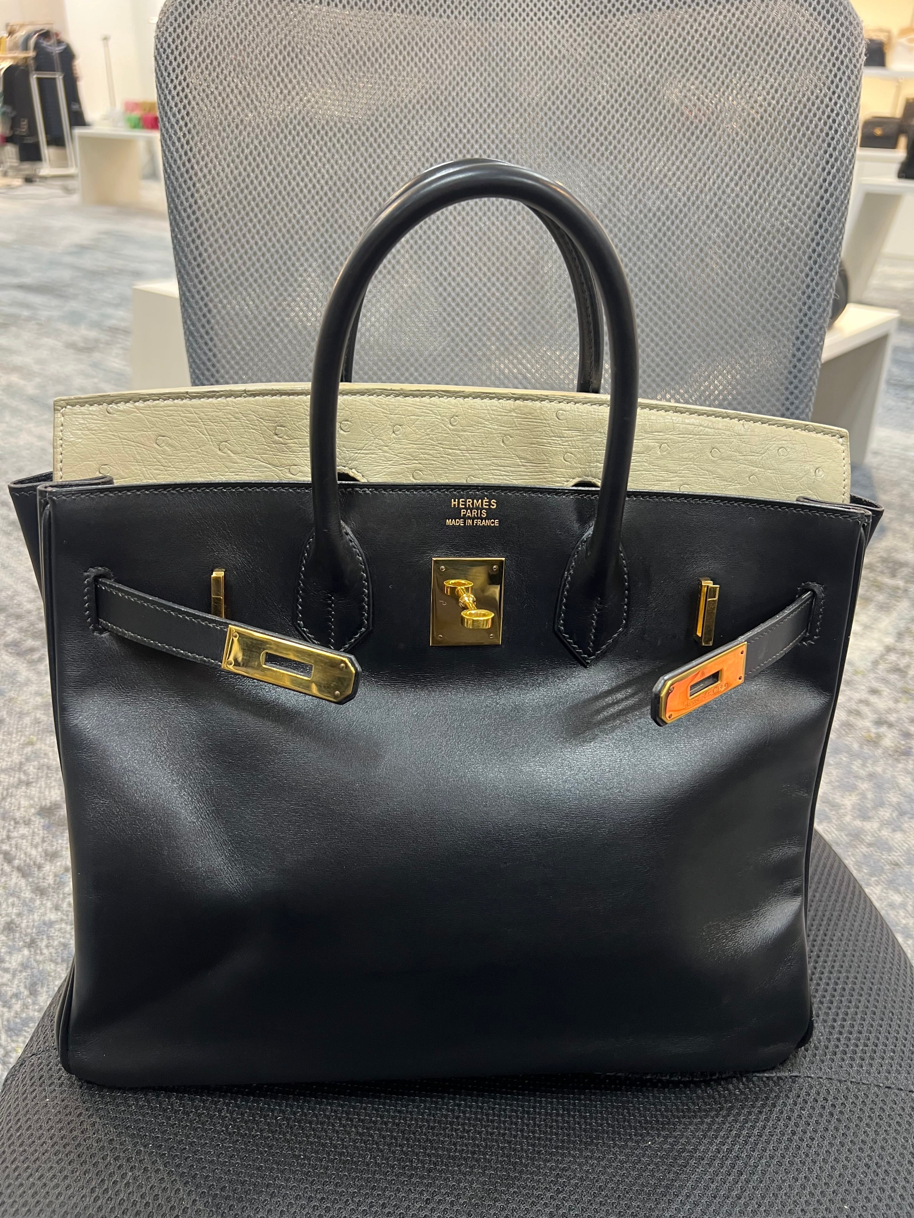 Luxury Promise Hermes HAC 32 Box Leather and Ostrich touch