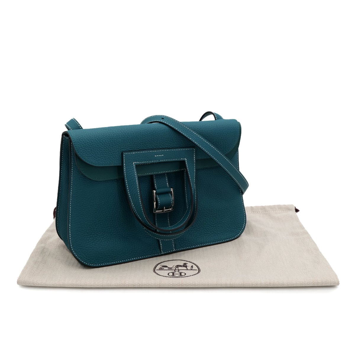 LUXURY PROMISE HERMES HALZAN 31 VERT BOSPHORE TAURILLON CLEMENCE HAND SHOULDER BAG D PHW 90304761