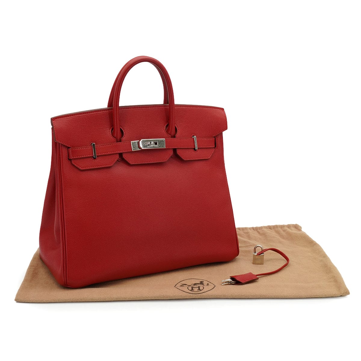 LUXURY PROMISE HERMES HAUT A COURROIES 32 ROUGE CASAQUE COUCHEVEL HAND BAG 2000 SQUARE D SILVER HARDWARE 90341716