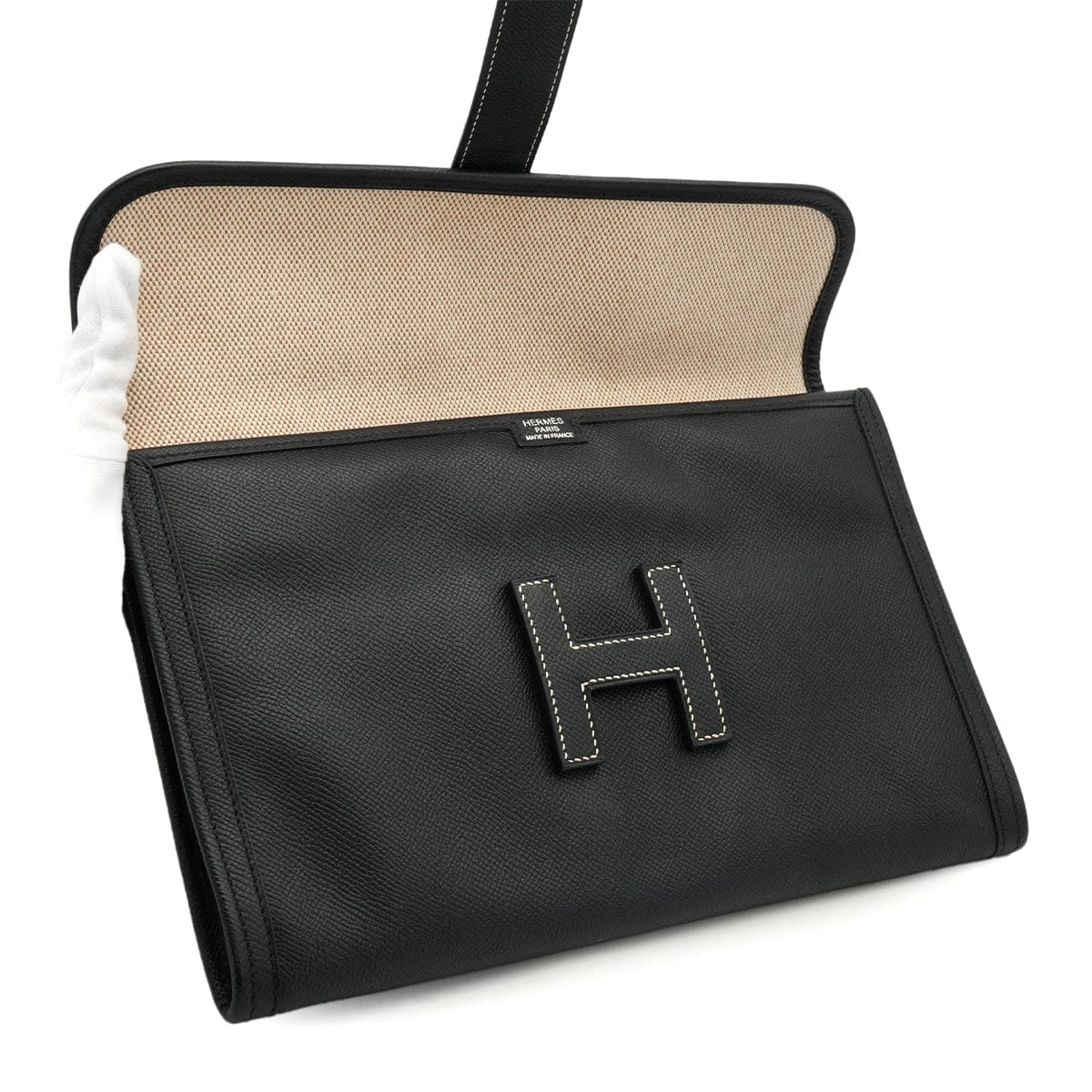 HERMES JIGE PM BLACK EPSOM CLUTCH BAG 2008 SQUARE L 90334494