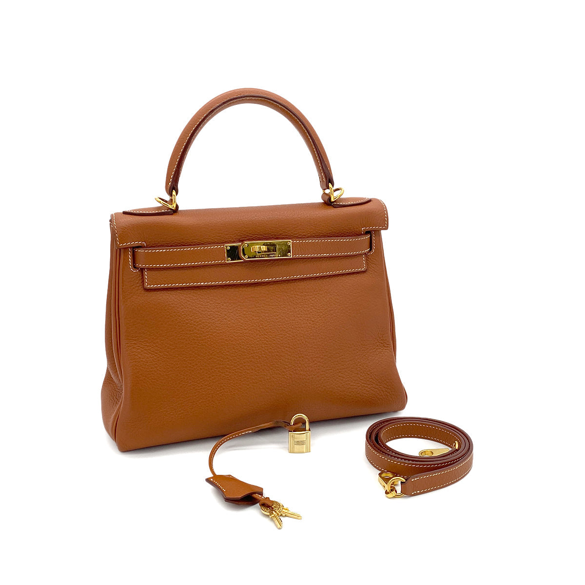 LUXURY PROMISE HERMES KELLY 28 RETOURNE COGNAC TAURILLON CLEMENCE HAND SHOULDER BAG □H GHW 90286577