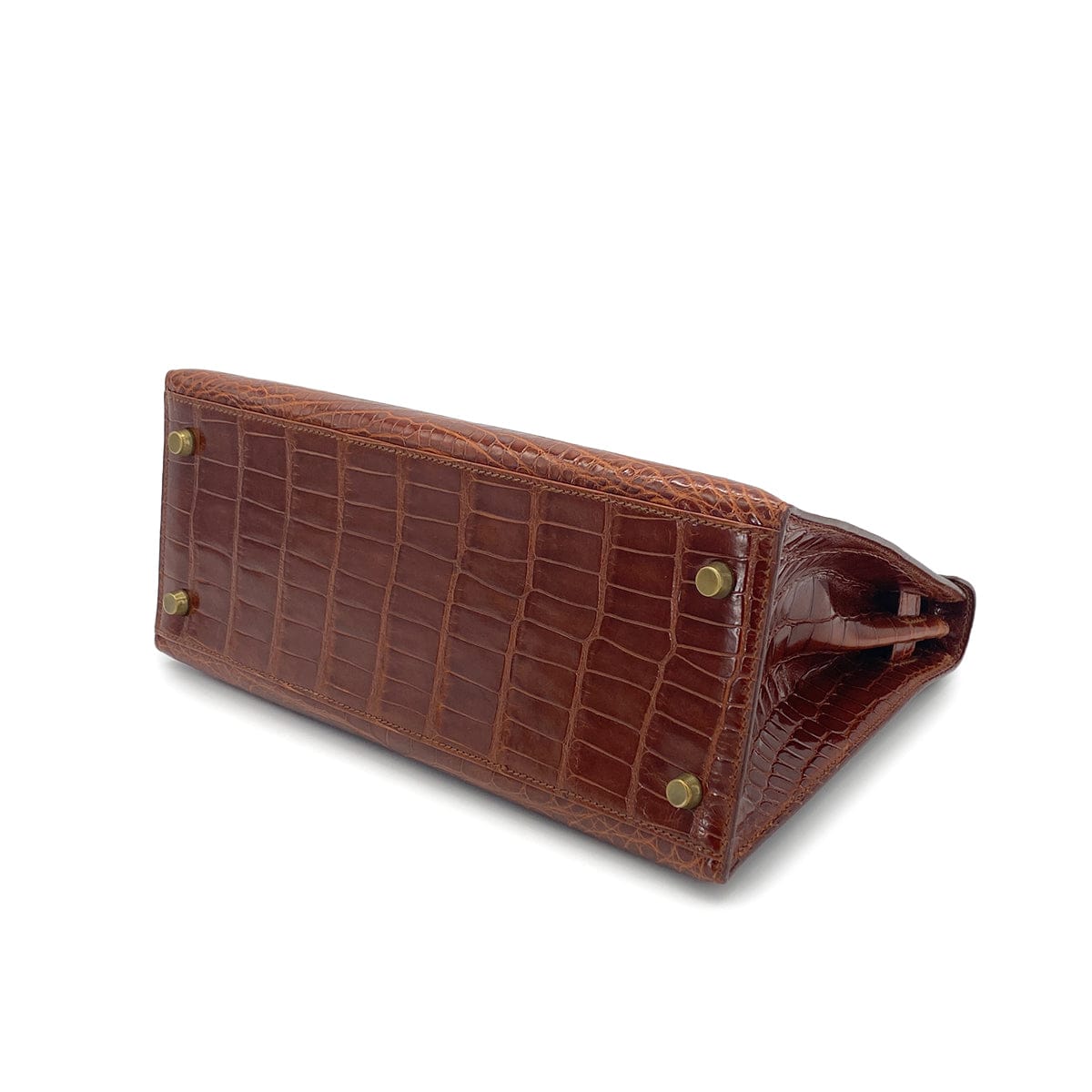 LUXURY PROMISE HERMES KELLY 28 SELLIER MIEL CROCODILE ALLIGATOR HAND SHOULDER BAG 1992 CIRCLE V GOLD HARDWARE 90325601