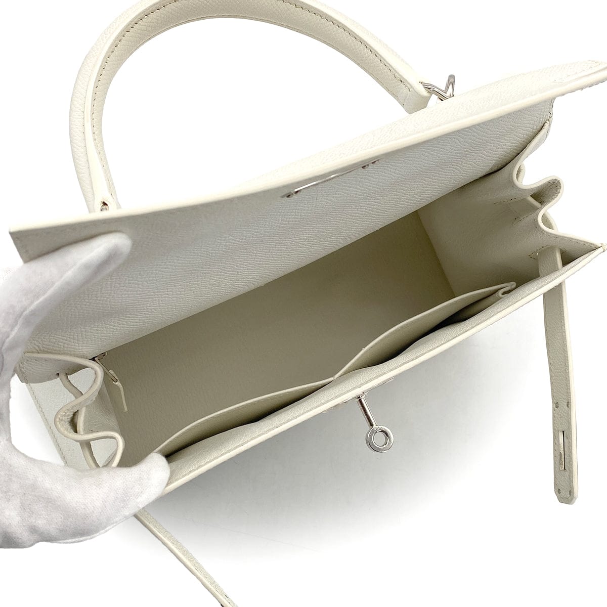Luxury Promise HERMES KELLY 28 SELLIER WHITE VEAU EPSOM HAND SHOULDER BAG □L PALLADIUM HARDWARE 90310266