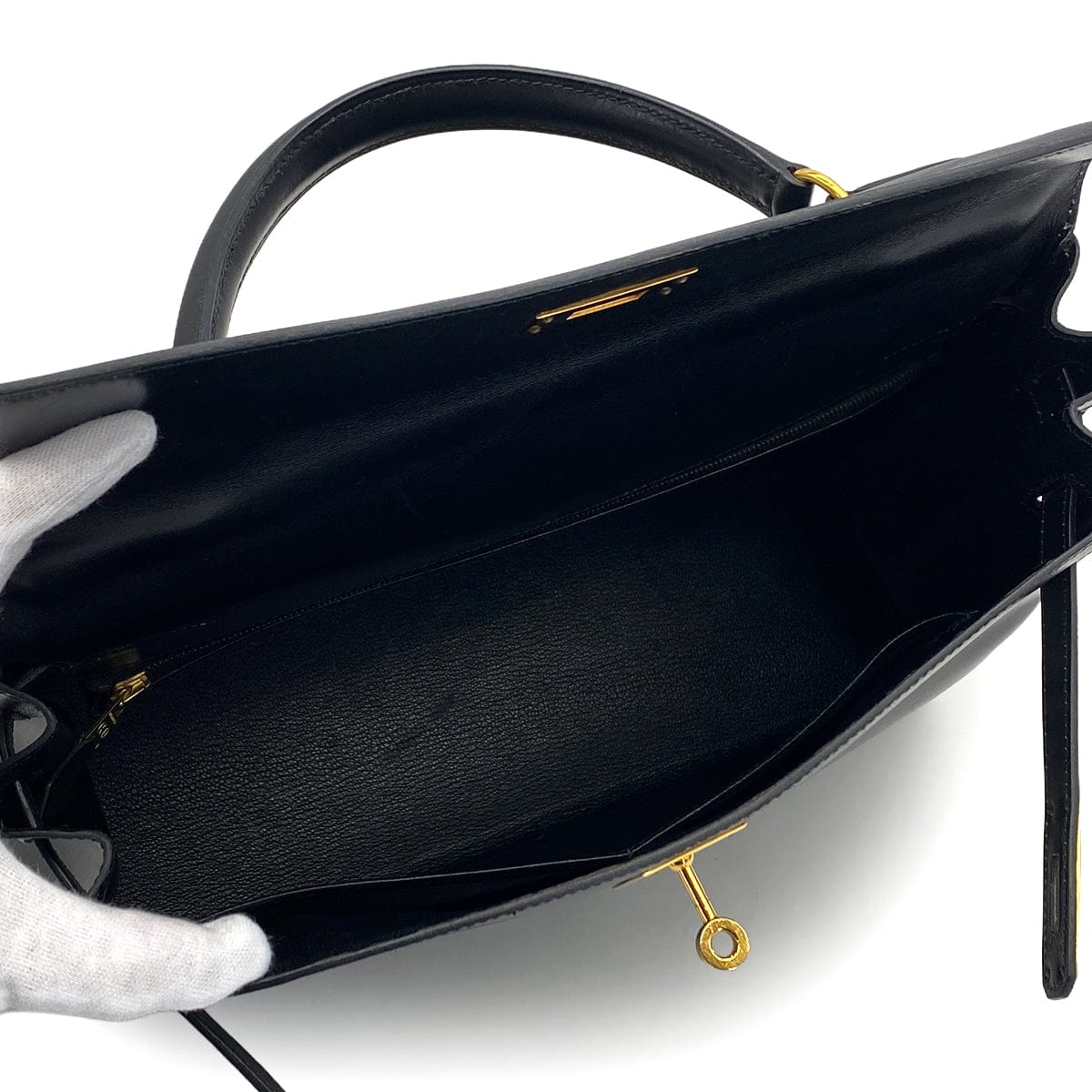LUXURY PROMISE HERMES KELLY 32 RETOURNE BLACK BOXCALF HAND SHOULDER BAG 1994 CIRCLE X GOLD HARDWARE 90324739