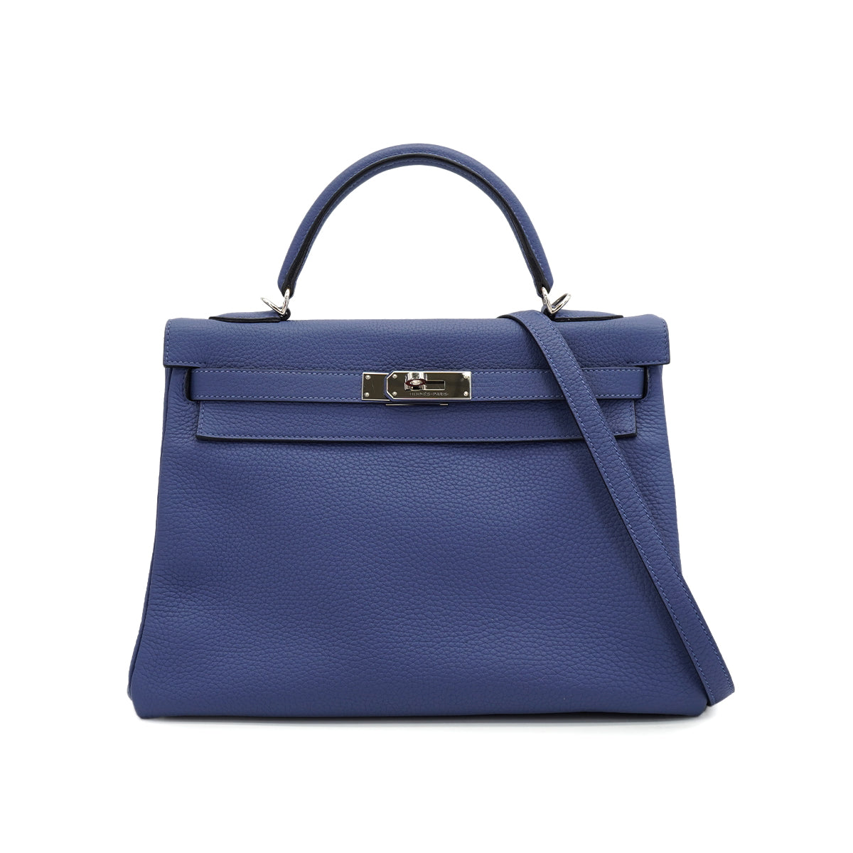 LUXURY PROMISE HERMES KELLY 32 RETOURNE BLUE BRIGHTON TAURILLON CLEMENCE HAND SHOULDER BAG 2018 C STAMP PALLADIUM HARDWARE 90331408