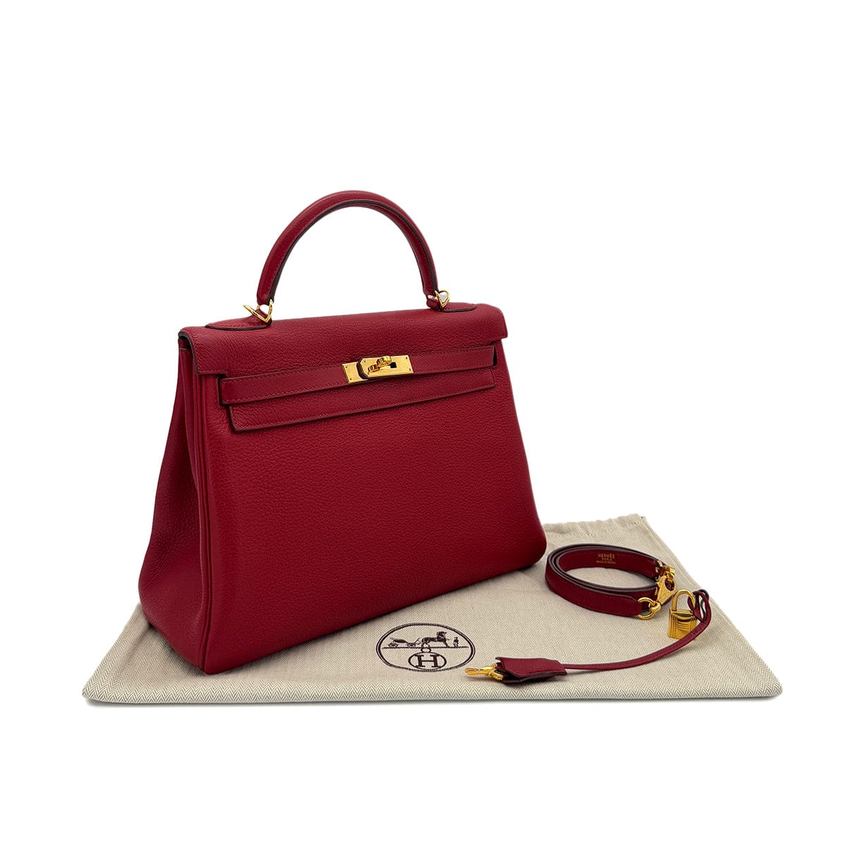 LUXURY PROMISE HERMES KELLY 32 RETOURNE ROUGE GARANCE TAURILLON CLEMENCE HAND SHOULDER BAG □L GHW 90287471