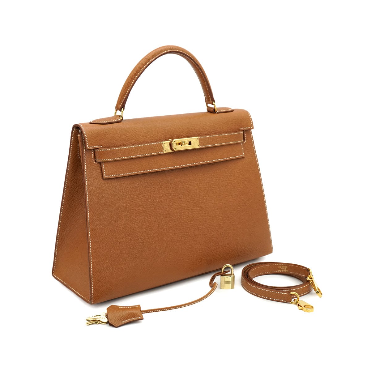 LUXURY PROMISE HERMES KELLY 32 SELLIER GOLD COURCHEVEL HAND SHOULDER BAG 1996 CIRCLE Z GOLD HARDWARE 90332386