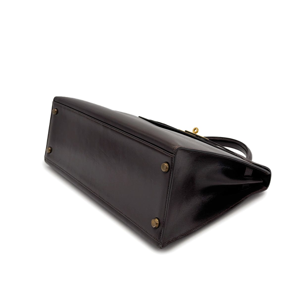 Luxury Promise HERMES KELLY 32 SELLIER MARRON FONCE BOXCALF HAND BAG 1976 CIRCLE F GOLD HARDWARE 90308970