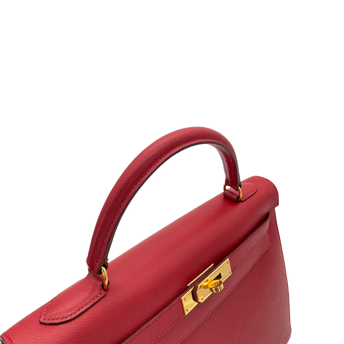 LUXURY PROMISE HERMES KELLY 32 SELLIER ROUGE VIF COUCHVEL HAND SHOULDER BAG □B GHW 90287877