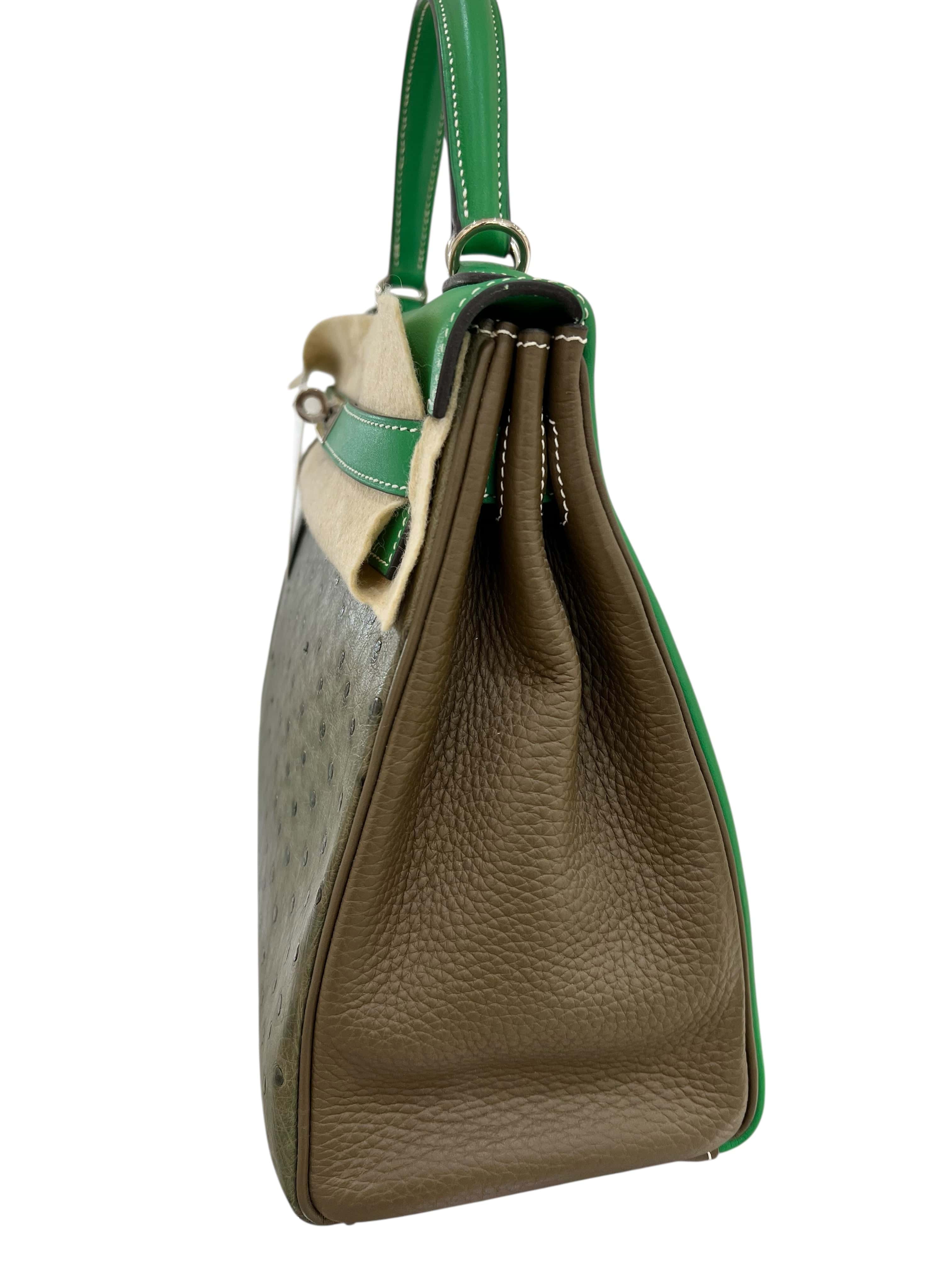 Luxury Promise Hermes Kelly 32 Tri-Leather Vert Veronese Ostrich SKC8322H