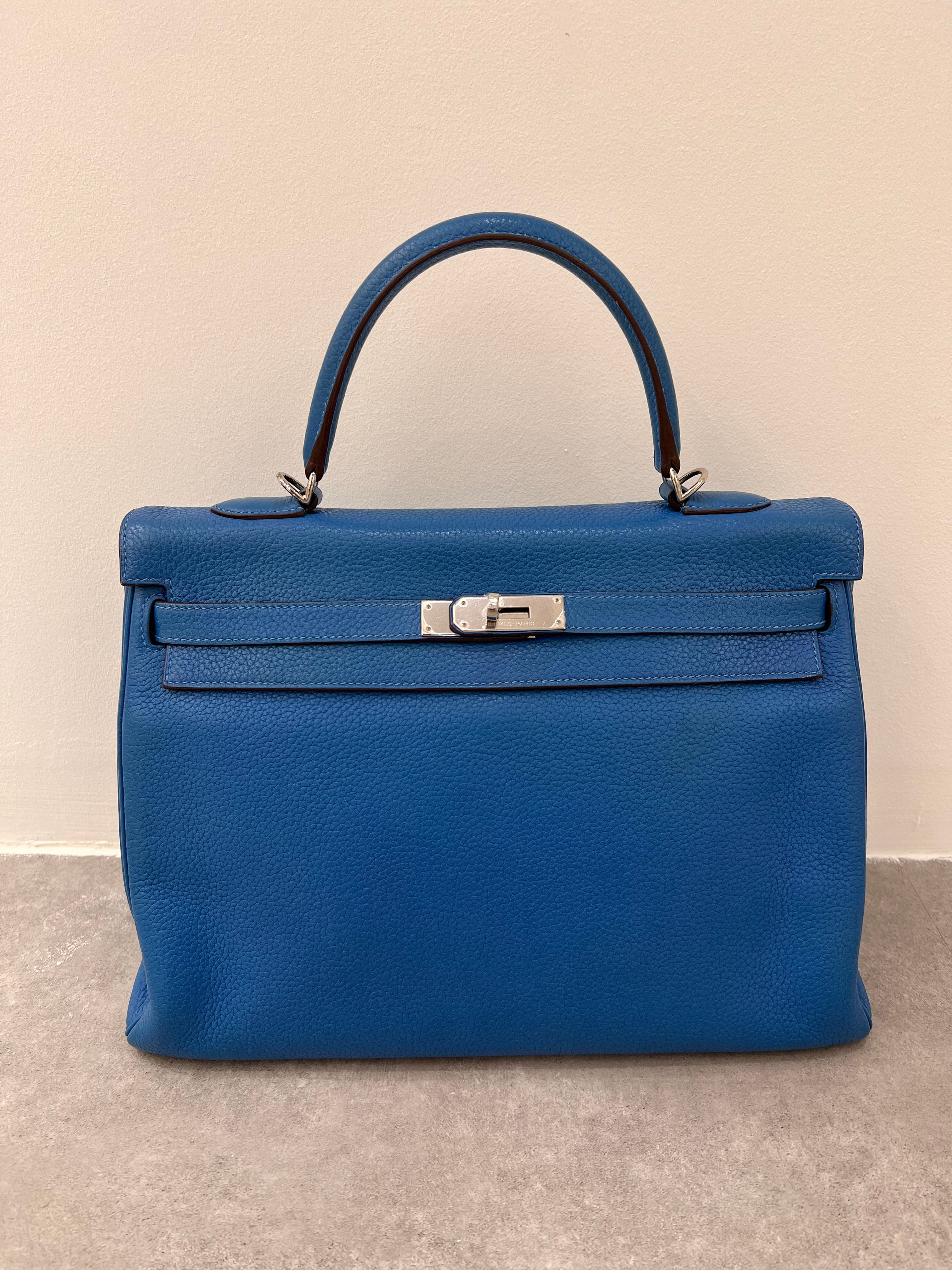 Luxury Promise Hermes Kelly 35 Mykonos Clemence PHW SYCYB1030