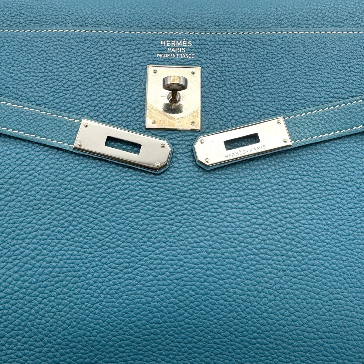 Luxury PROMISE HERMES KELLY 35 RETOURNE BLUE JEAN TAURILLON CLEMENCE HAND SHOULDER BAG 2003 SQUARE G PALLADIUM HARDWARE 90312603