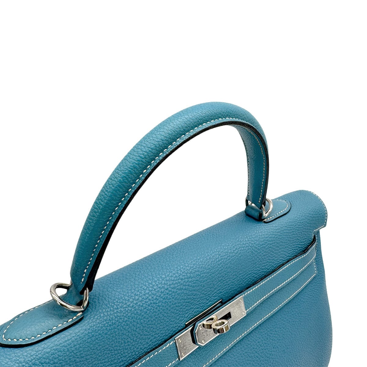 Luxury PROMISE HERMES KELLY 35 RETOURNE BLUE JEAN TAURILLON CLEMENCE HAND SHOULDER BAG 2003 SQUARE G PALLADIUM HARDWARE 90312603