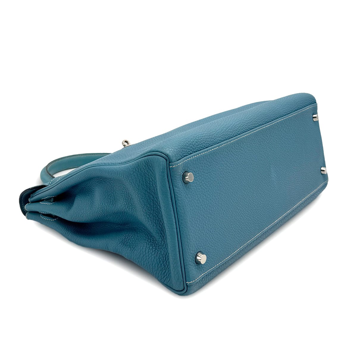 Luxury PROMISE HERMES KELLY 35 RETOURNE BLUE JEAN TAURILLON CLEMENCE HAND SHOULDER BAG 2003 SQUARE G PALLADIUM HARDWARE 90312603