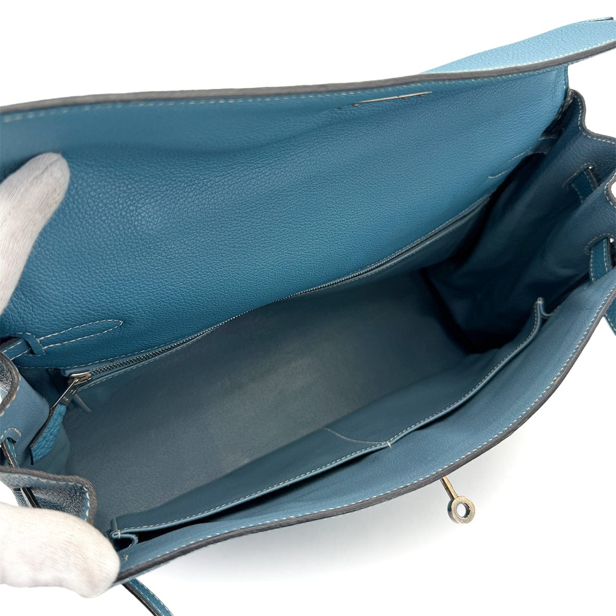Luxury PROMISE HERMES KELLY 35 RETOURNE BLUE JEAN TAURILLON CLEMENCE HAND SHOULDER BAG 2003 SQUARE G PALLADIUM HARDWARE 90312603