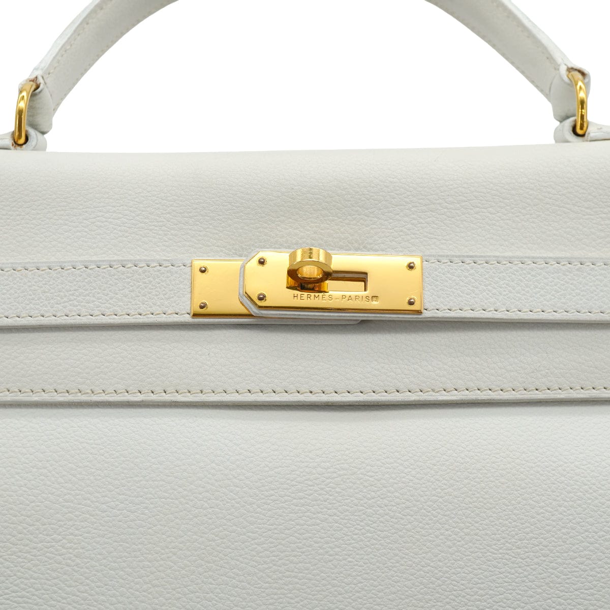 LUXURY PROMISE HERMES KELLY 35 RETOURNE WHITE VEAU GRAINE HAND SHOULDER BAG 1995 CIRCLE Y GOLD HARDWARE 90331930