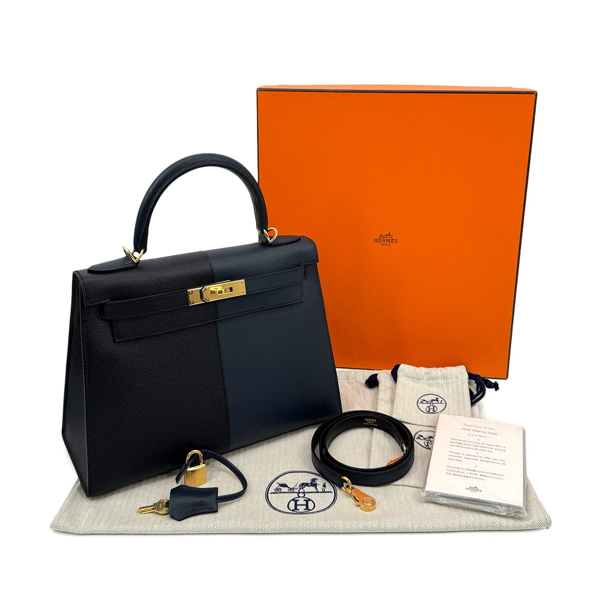 LUXURY PROMISE HERMES KELLY CASAQUE 28 SELLIER BLUE INDIGO BLACK BLUE FRIDA EPSOM 2022 U STAMP GOLD HARDWARE 90313339