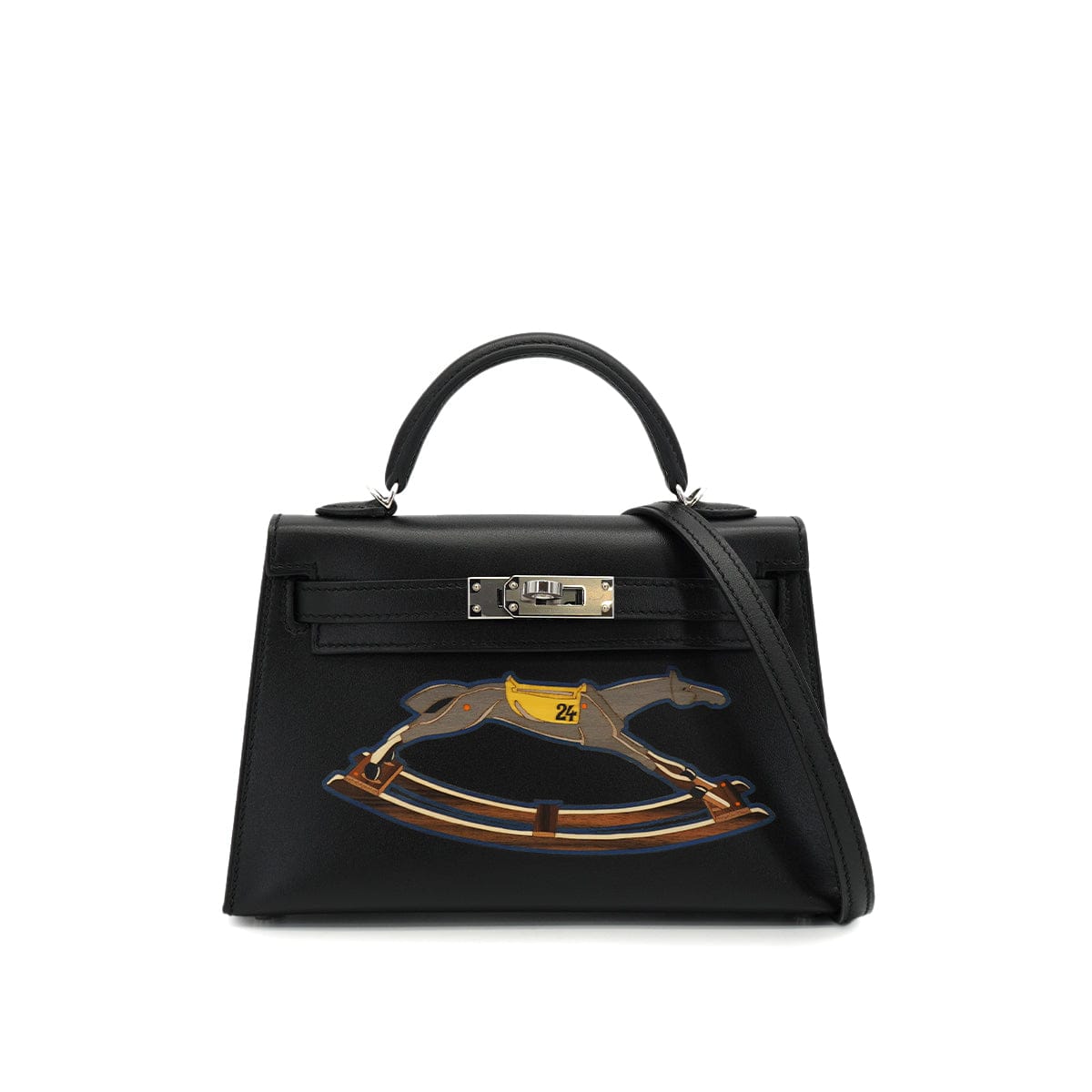 LUXURY PROMISE HERMES KELLY MINI 2 CHEVAL DE BOIS BLACK TADELAKT HAND SHOULDER BAG 2024 W STAMP PALLADIUM HARDWARE 90331234