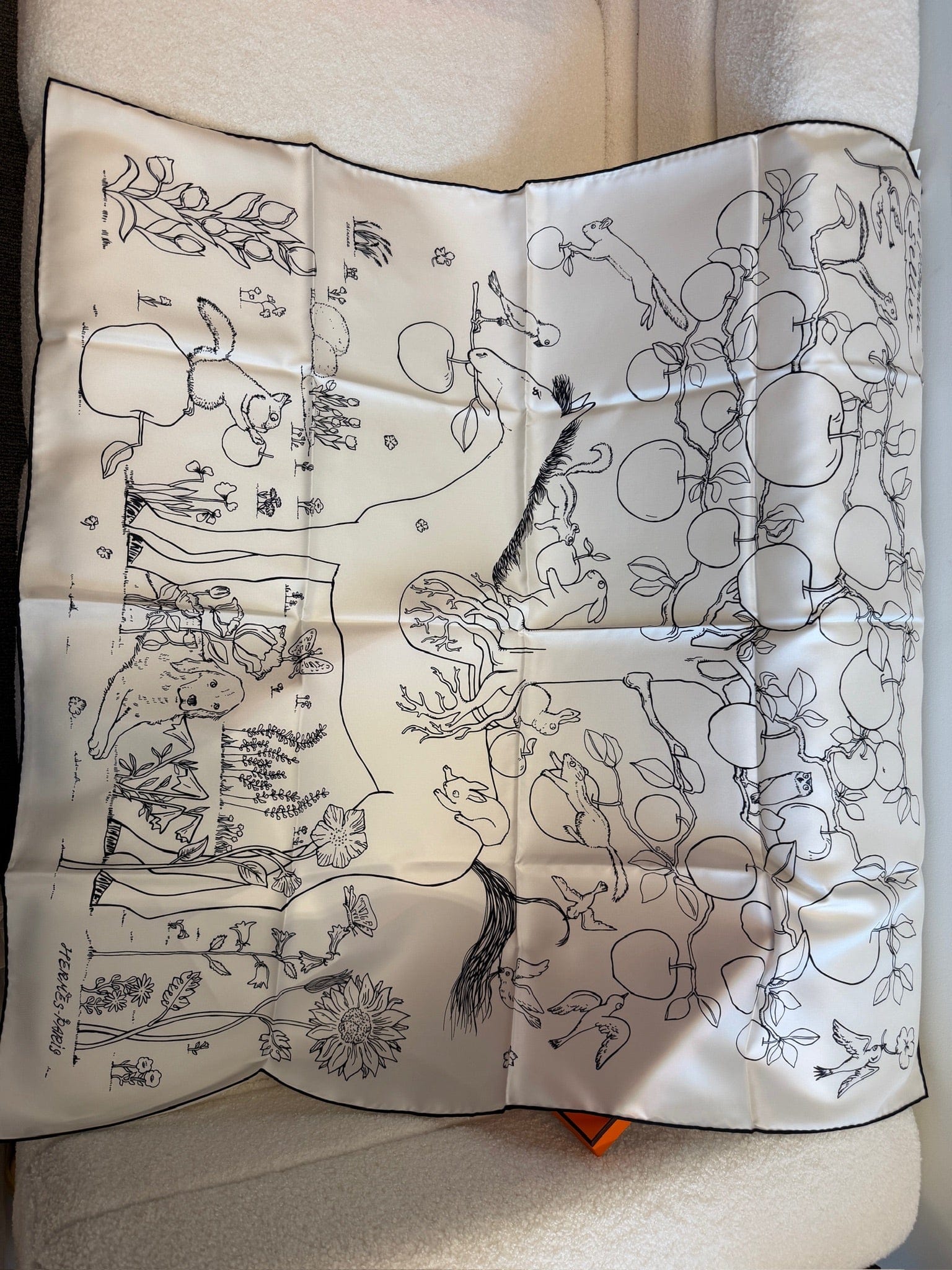Luxury Promise Hermes Le Pommier Sellier scarf 90 blanc / noir