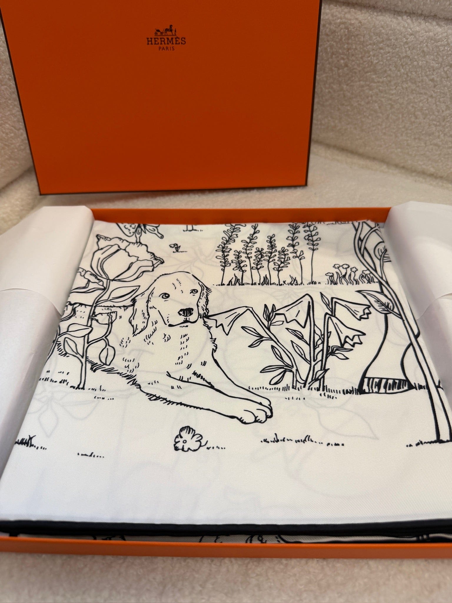 Luxury Promise Hermes Le Pommier Sellier scarf 90 blanc / noir