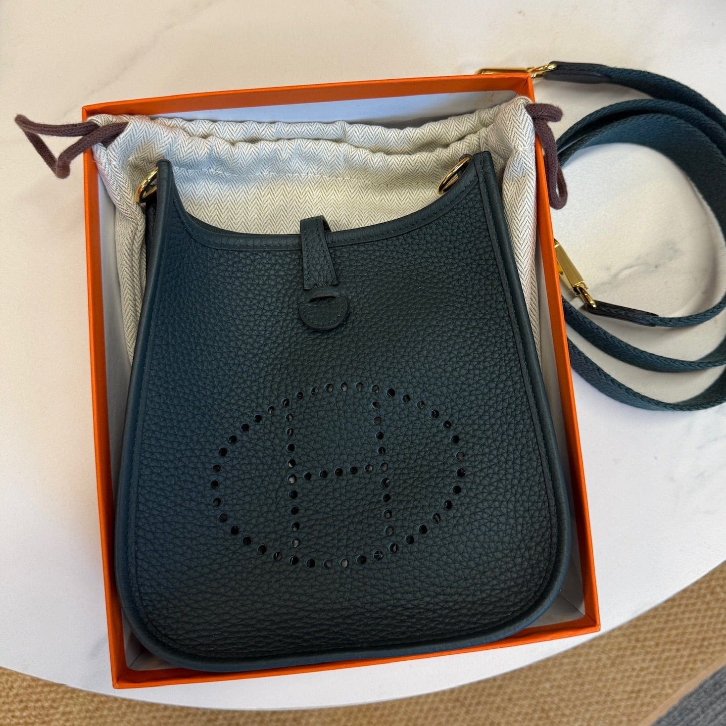 Luxury Promise Hermès Mini Evelyne Clemence Gold Hardware Stamp U – Like New