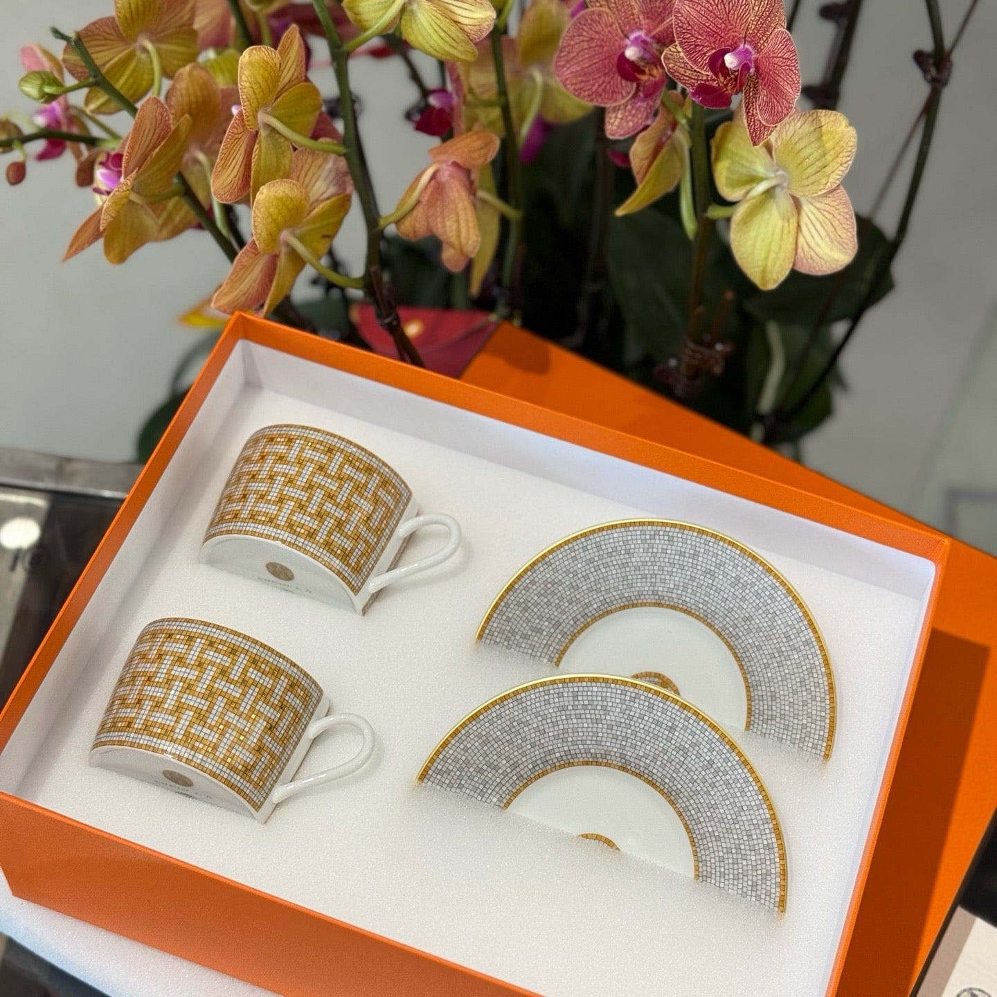 Luxury Promise Hermès "Mosaique au 24" Coffee Cup & Saucer Set