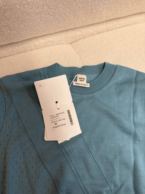 Luxury Promise Hermès Perforated Knit Top - Teal Blue