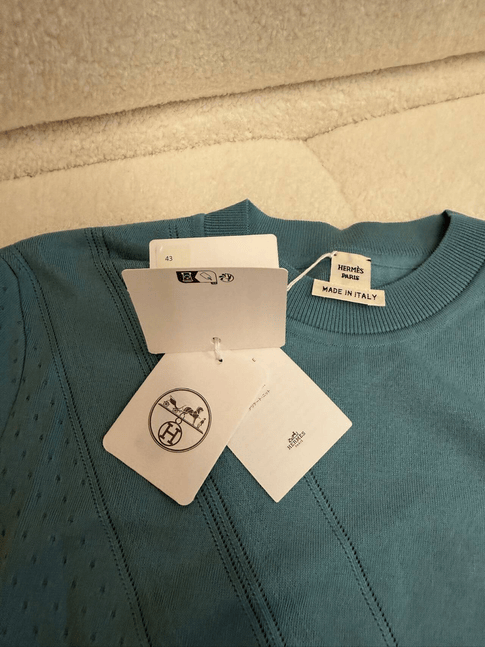 Luxury Promise Hermès Perforated Knit Top - Teal Blue