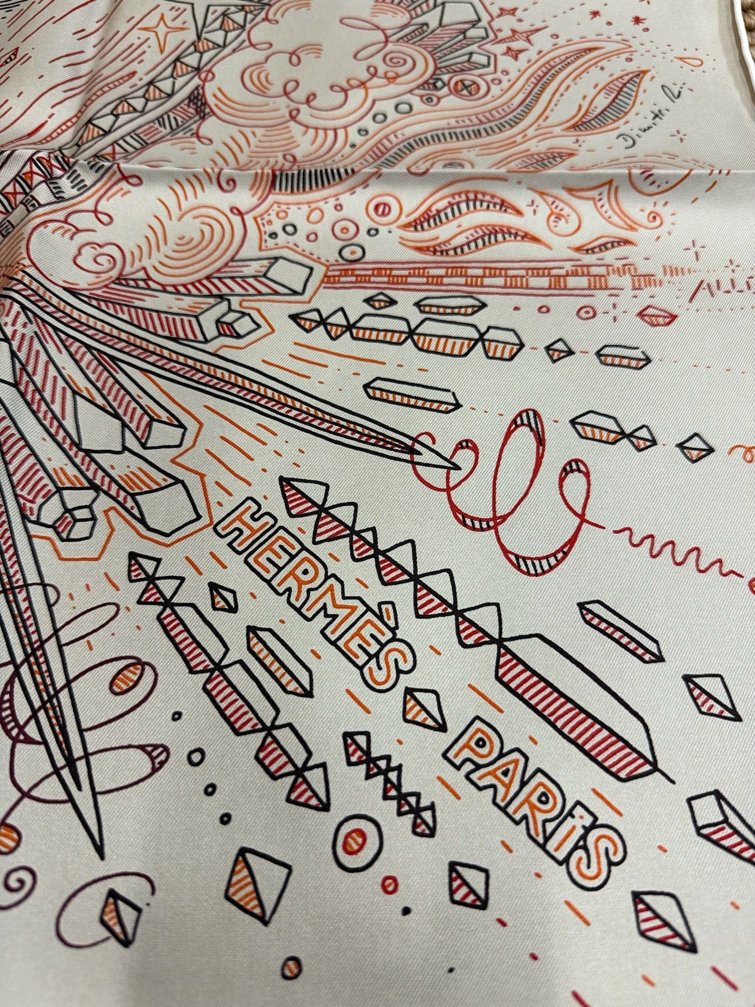 LUXURY PROMISE Hermès "Please Hold The Line" 90cm Silk Scarf – Abstract Telephone Motif