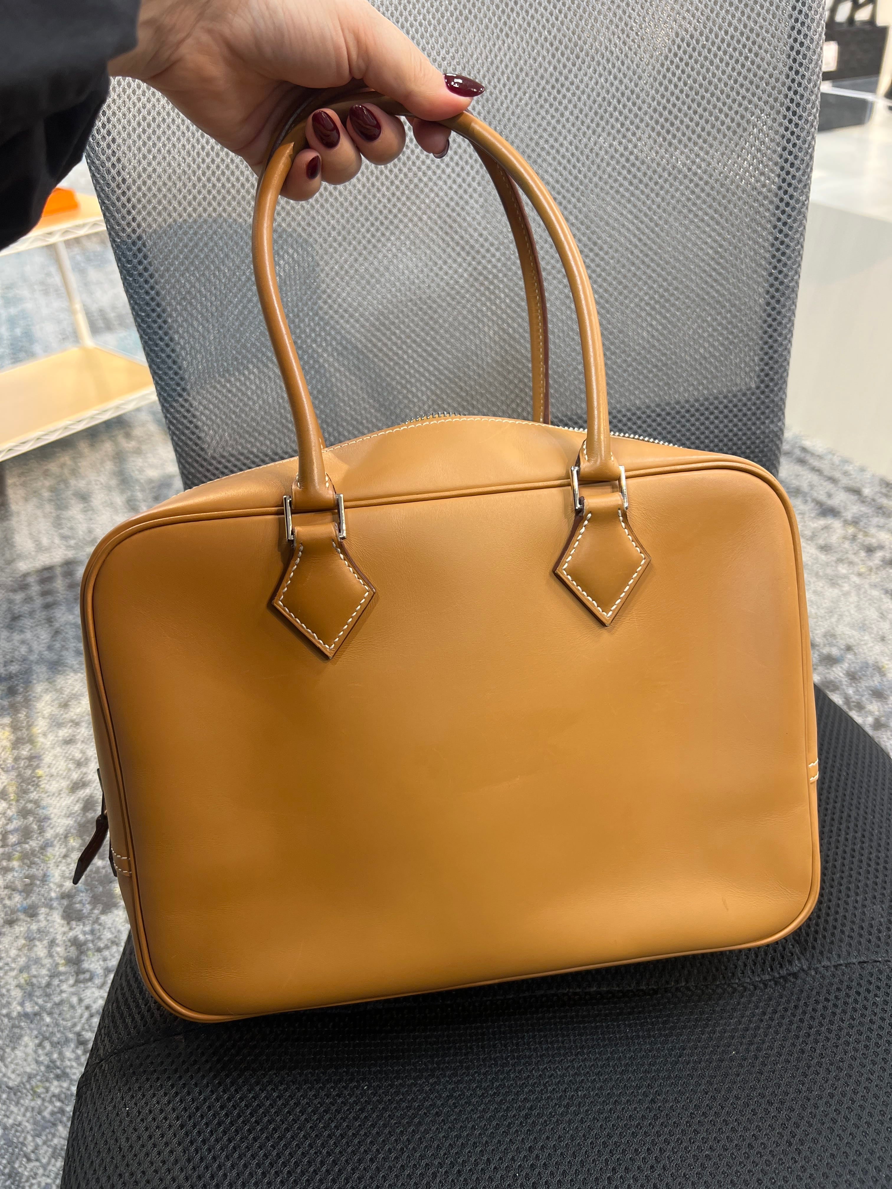 Luxury Promise HERMES PLUME 28 NATUREL VEAU CHAMONIX HAND BAG 2004 SQUARE H PALLADIUM HARDWARE 90325637