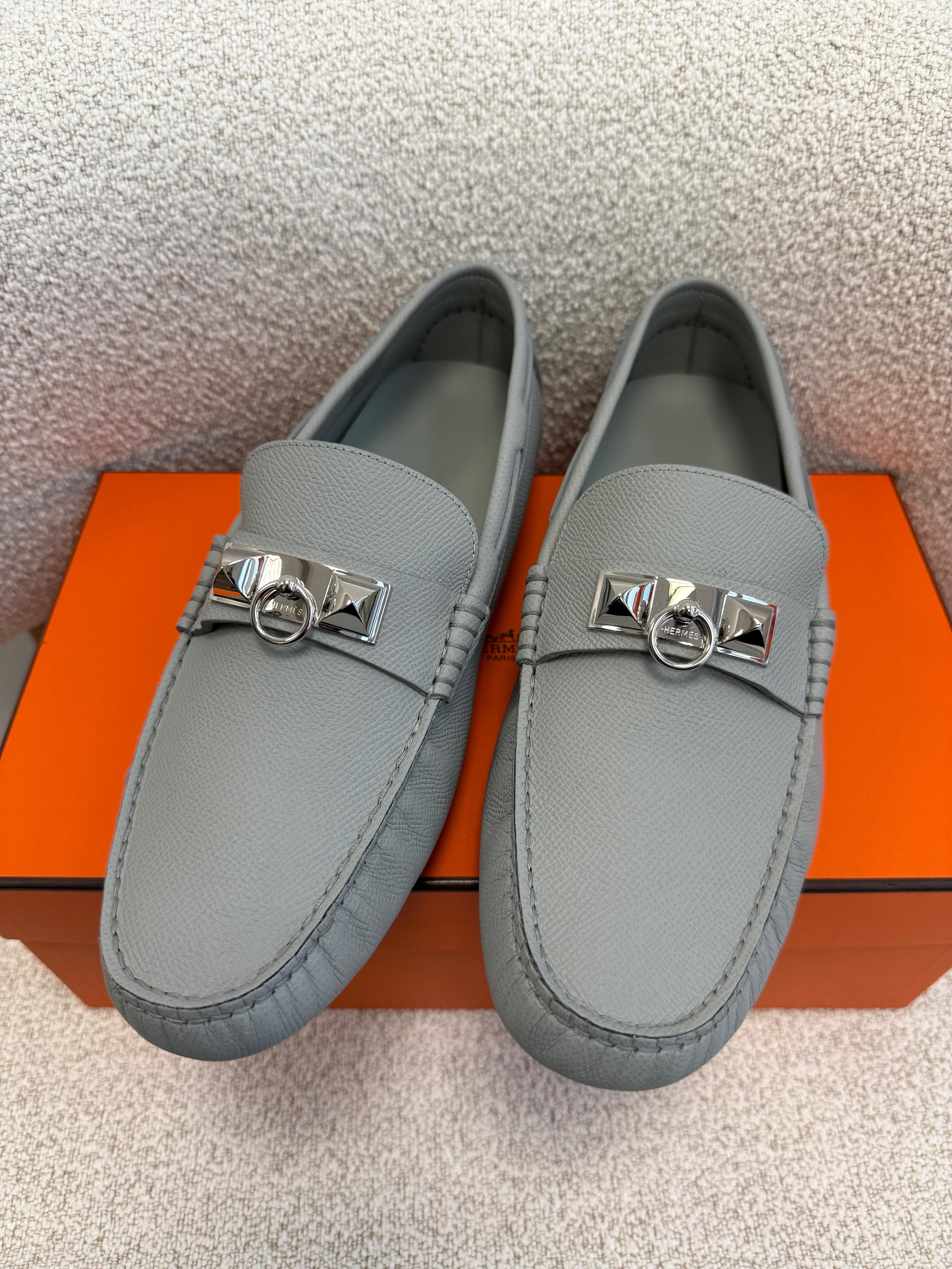 Luxury Promise *HK LOCATED*HERMÈS IRVING LOAFER Grey Blue- Size 41.5