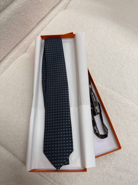 Luxury Promise Hermès Silk Tie - Navy H Logo Pattern