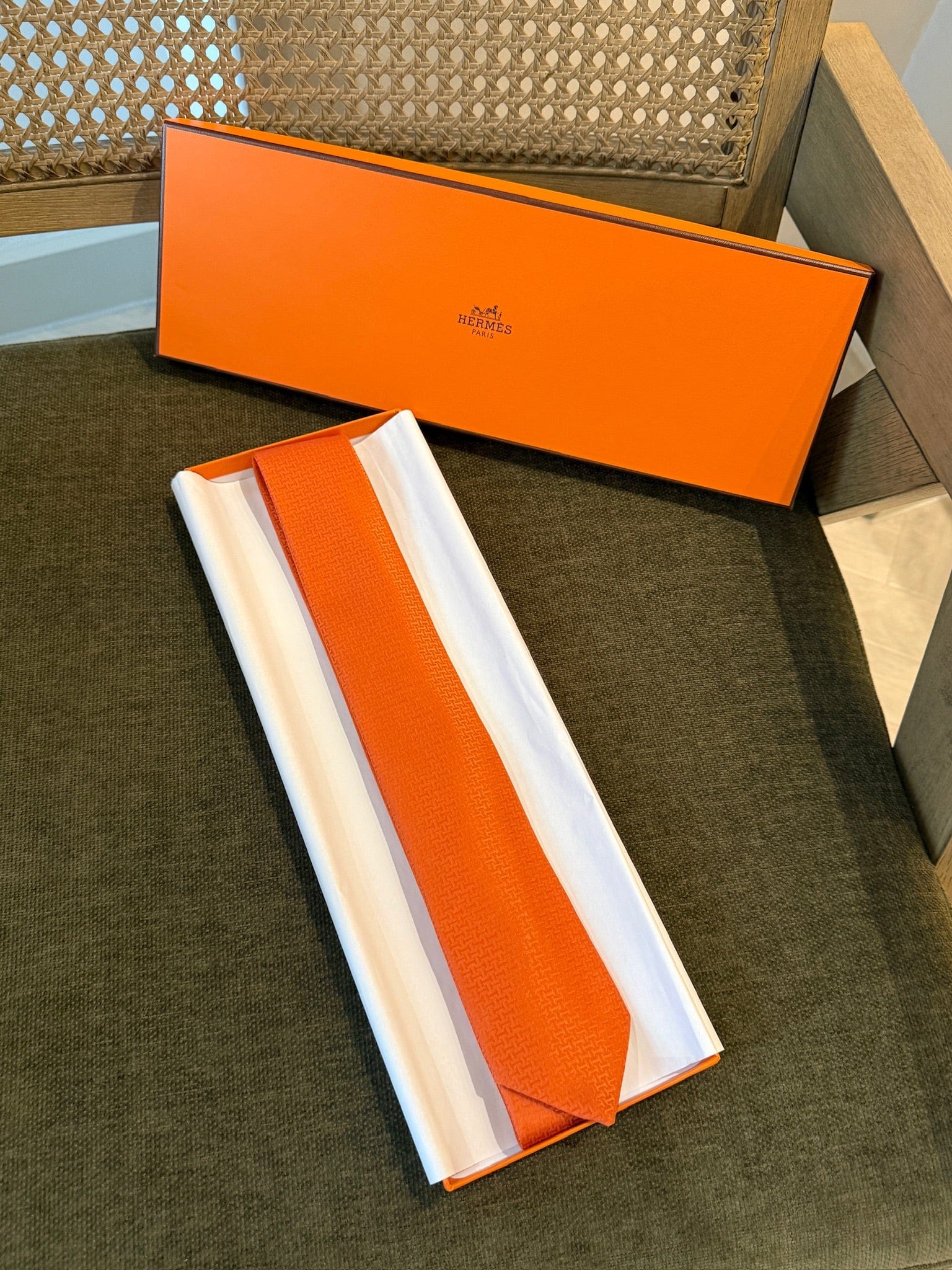 Luxury Promise Hermès Silk Tie Orange Textured Classic Necktie