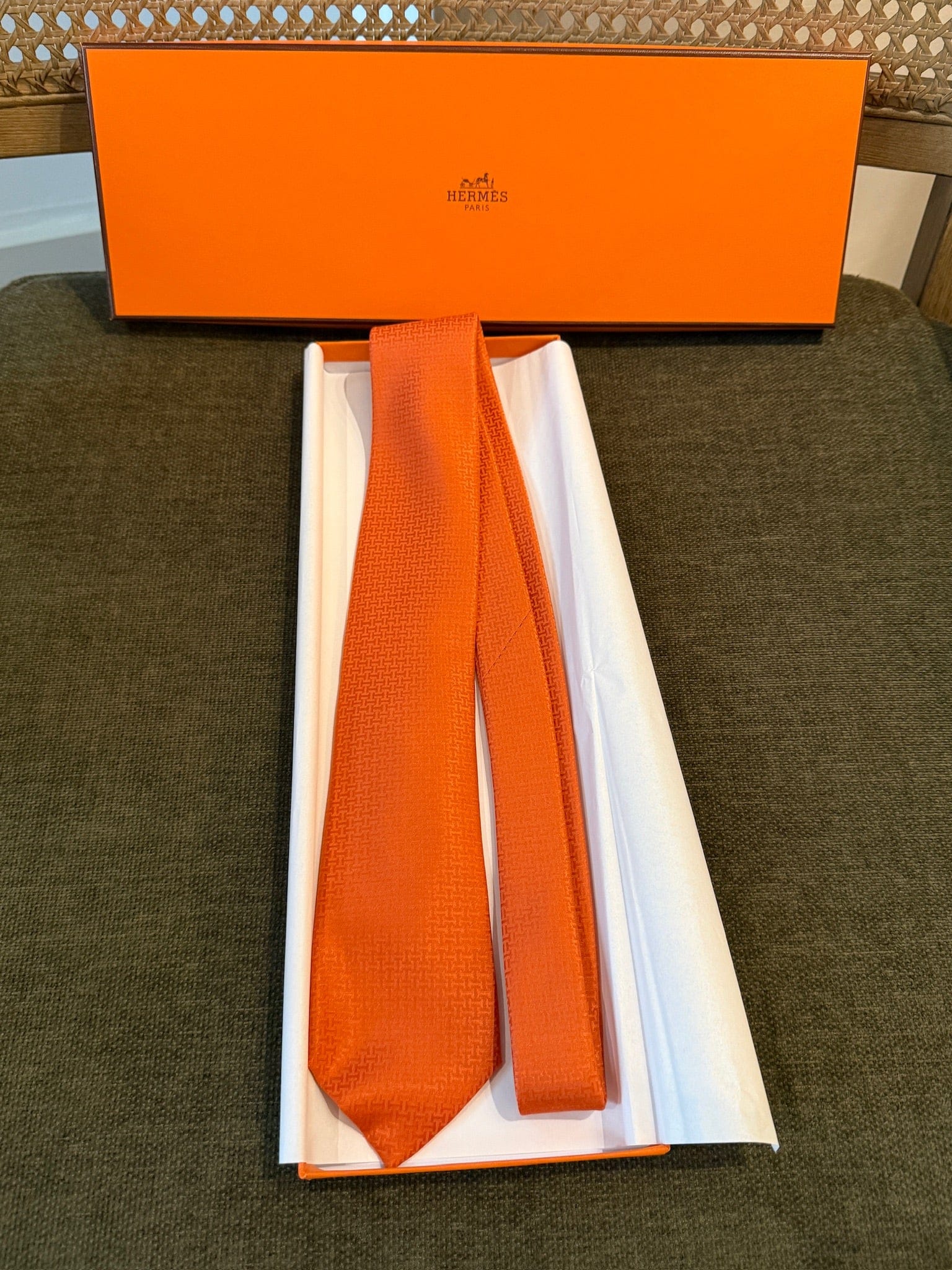 Luxury Promise Hermès Silk Tie Orange Textured Classic Necktie