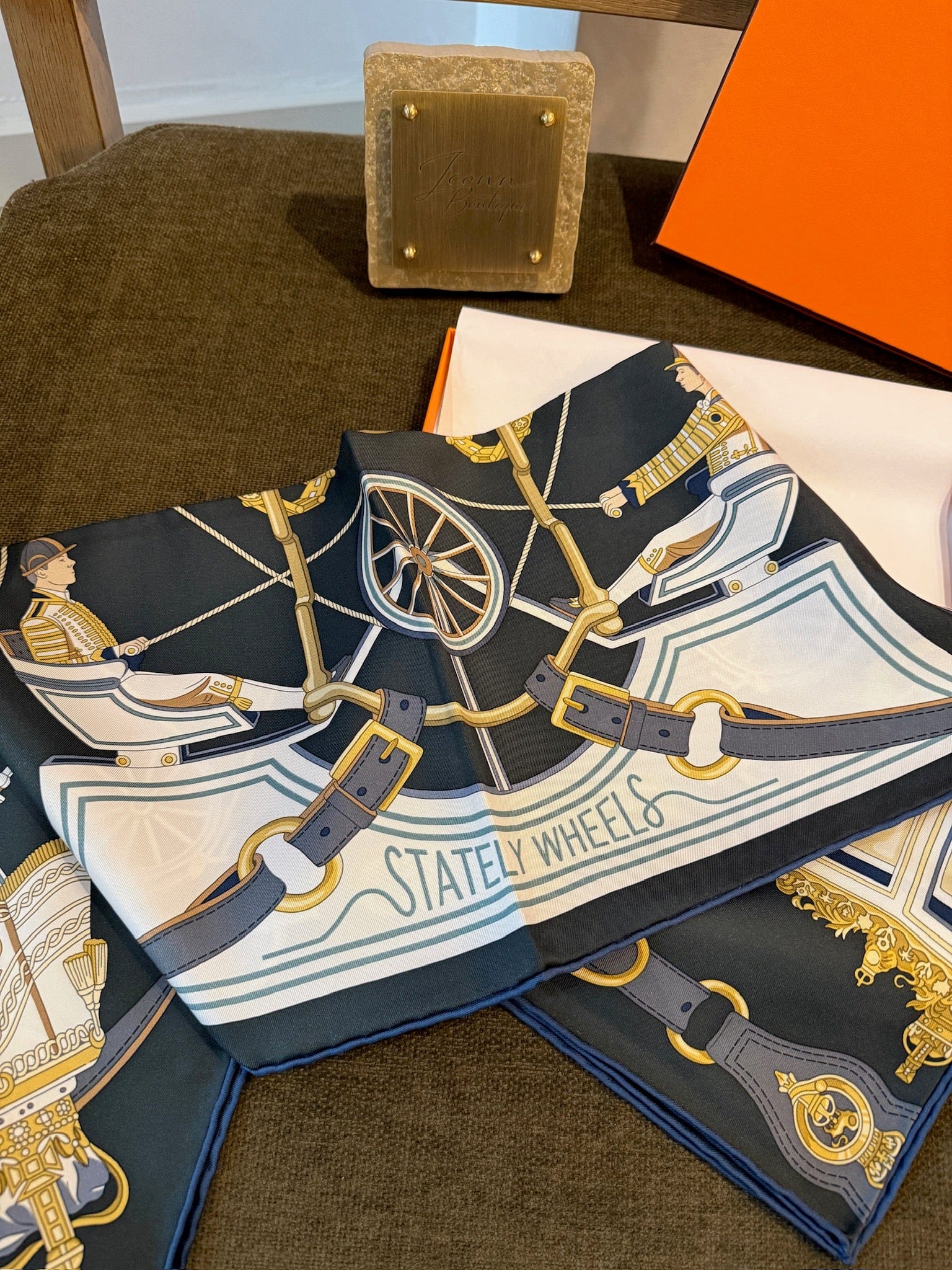 Luxury Promise Hermès Stately Wheels Silk Scarf 90cm