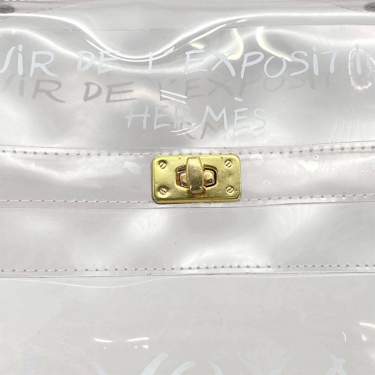Luxury PROMISE HERMES VINYL KELLY SOUVENIR DE L' EXPOSITION 1997 CLEAR HAND BAG GOLD HARDWARE 90326201