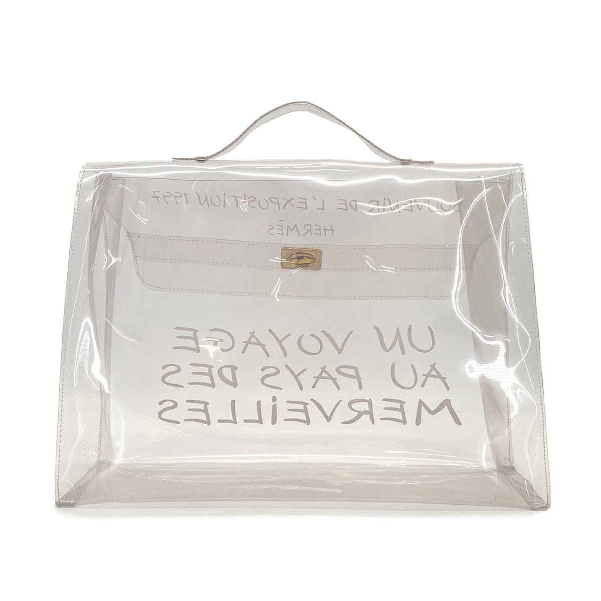 Luxury PROMISE HERMES VINYL KELLY SOUVENIR DE L' EXPOSITION 1997 CLEAR HAND BAG GOLD HARDWARE 90326201