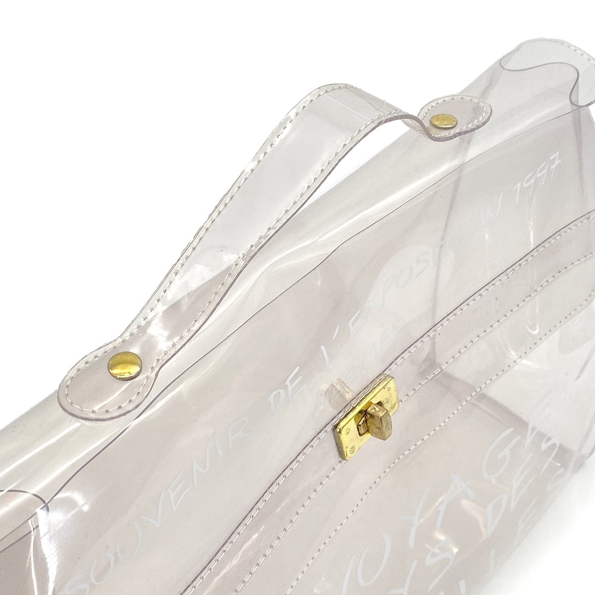 Luxury PROMISE HERMES VINYL KELLY SOUVENIR DE L' EXPOSITION 1997 CLEAR HAND BAG GOLD HARDWARE 90326201