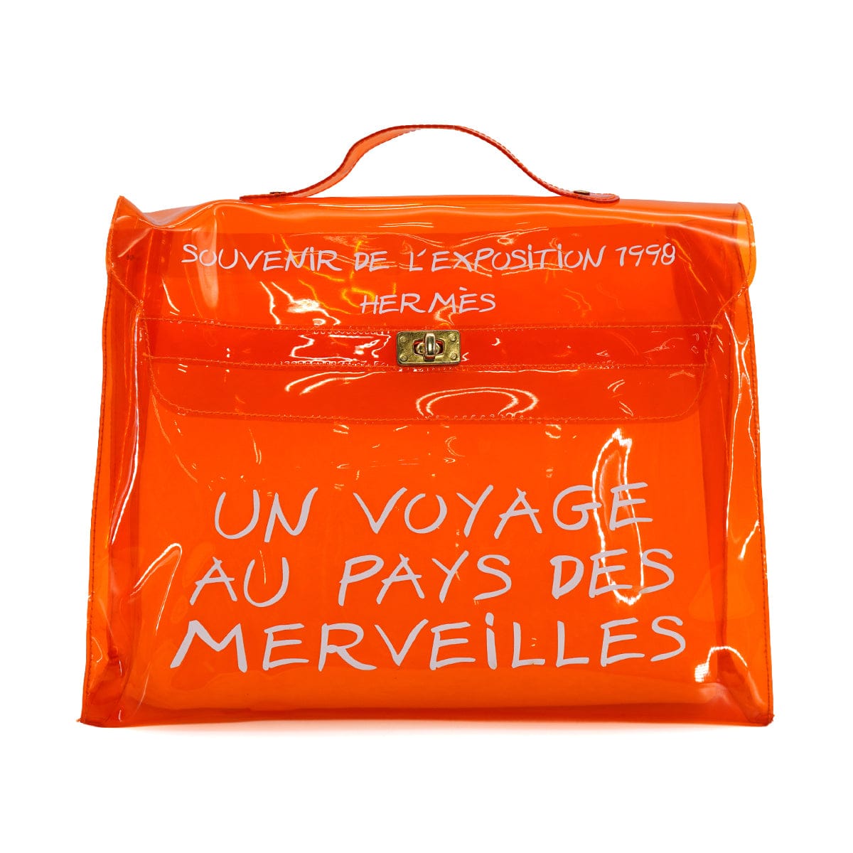 LUXURY PROMISE HERMES VINYL KELLY SOUVENIRDEL' EXPOSITION 1998 ORANGE VINYL HAND BAG 90340380