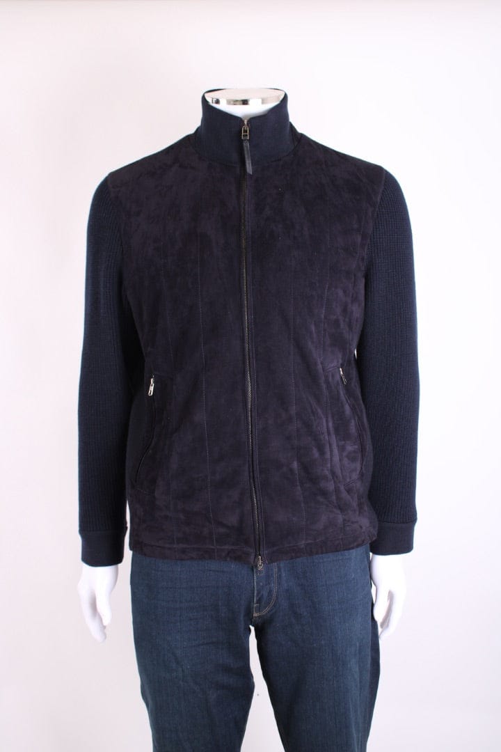 LUXURY PROMISE Ermenegildo Zegna Suede/ Knitted Sleeve Jacket Navy S